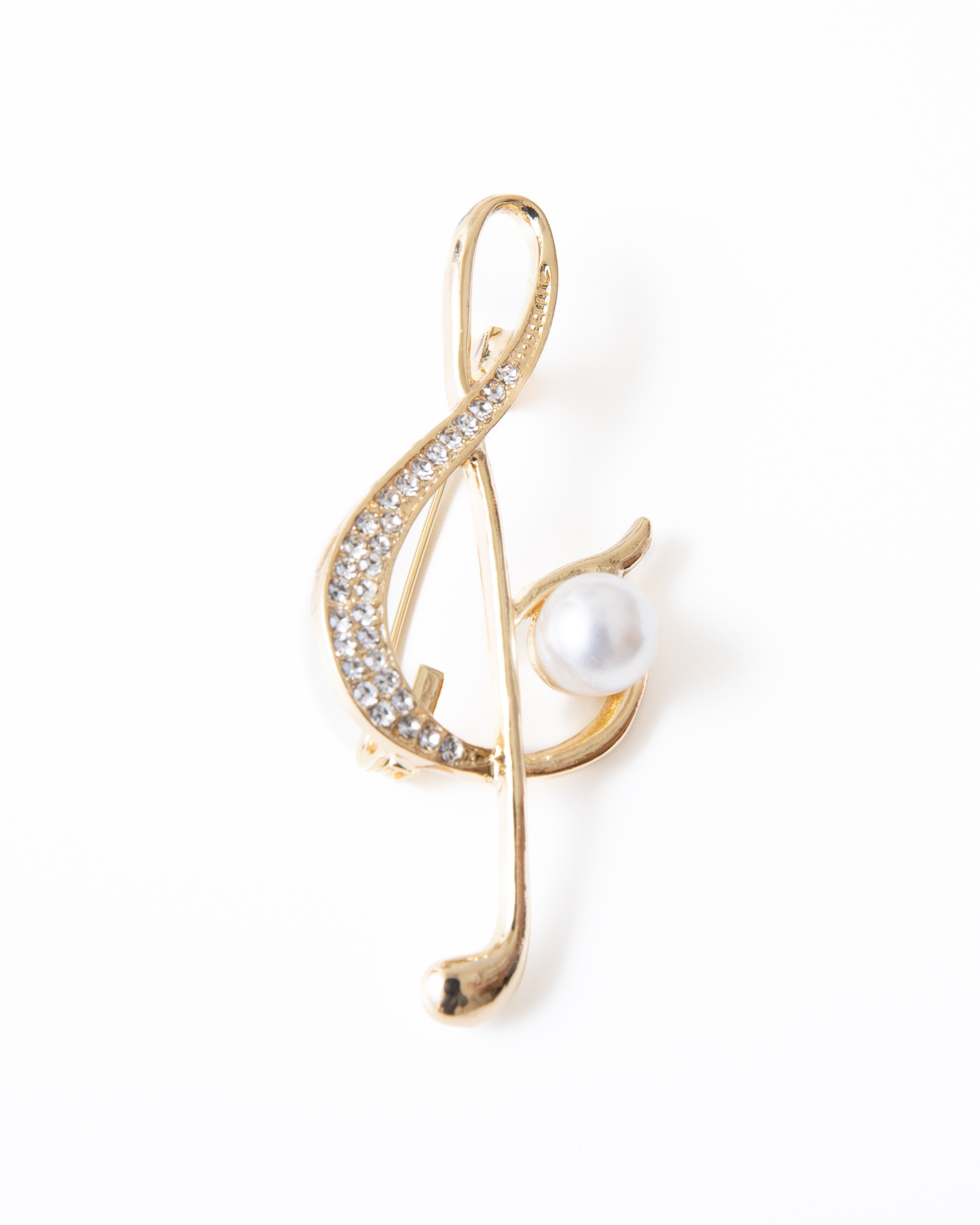 MayTree Brosche "Musik", mit Strass und einer Zierperle (Stück, 1-tlg), Metallbrosche mit Strass und einer Zierperle