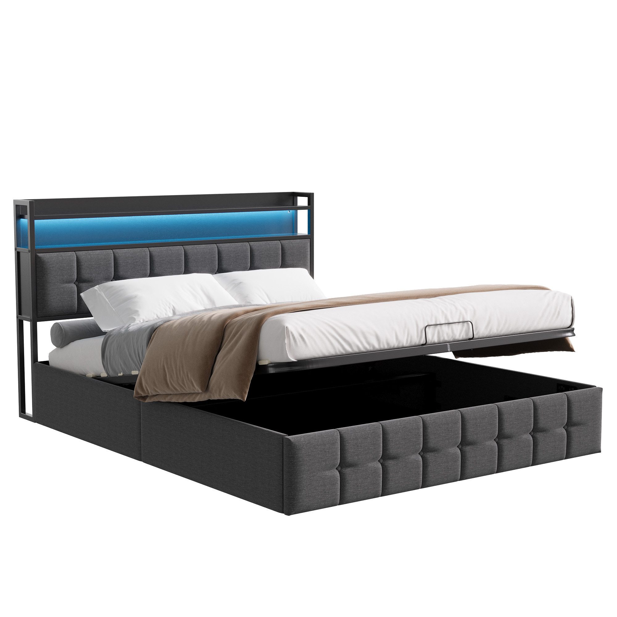 PXloue Polsterbett LED hydraulisches Doppelbett (inkl. Hydraulisch anhebbar günstig online kaufen