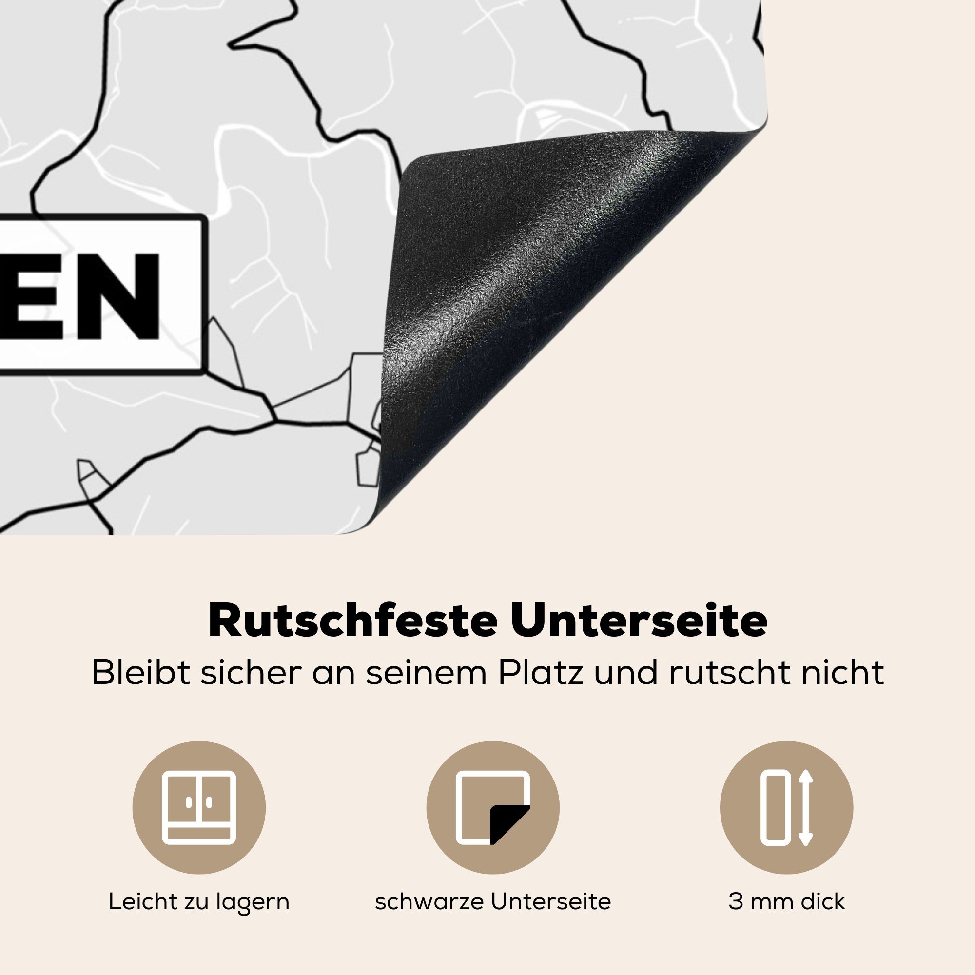 MuchoWow Herdblende-/Abdeckplatte Karte 78x78 Arbeitsplatte (1 küche cm, - Solingen, Ceranfeldabdeckung, - Deutschland - tlg), für Stadtplan Vinyl