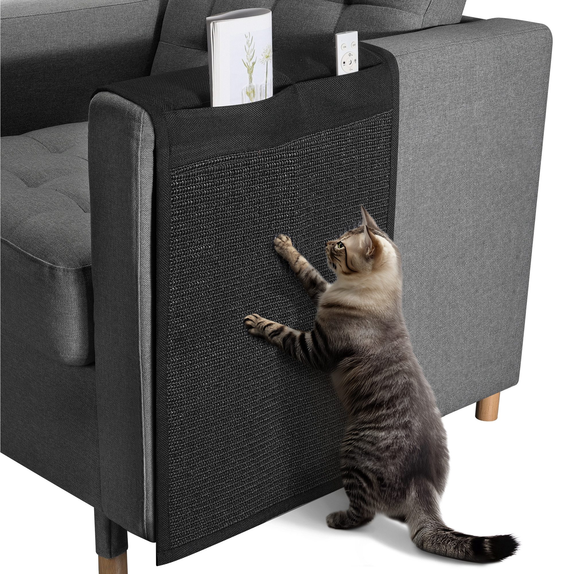 Kratzpappe Katzen Kratzmatte Kratzschutz Sofa - mit 2 Fächern - 128x45 cm schwarz