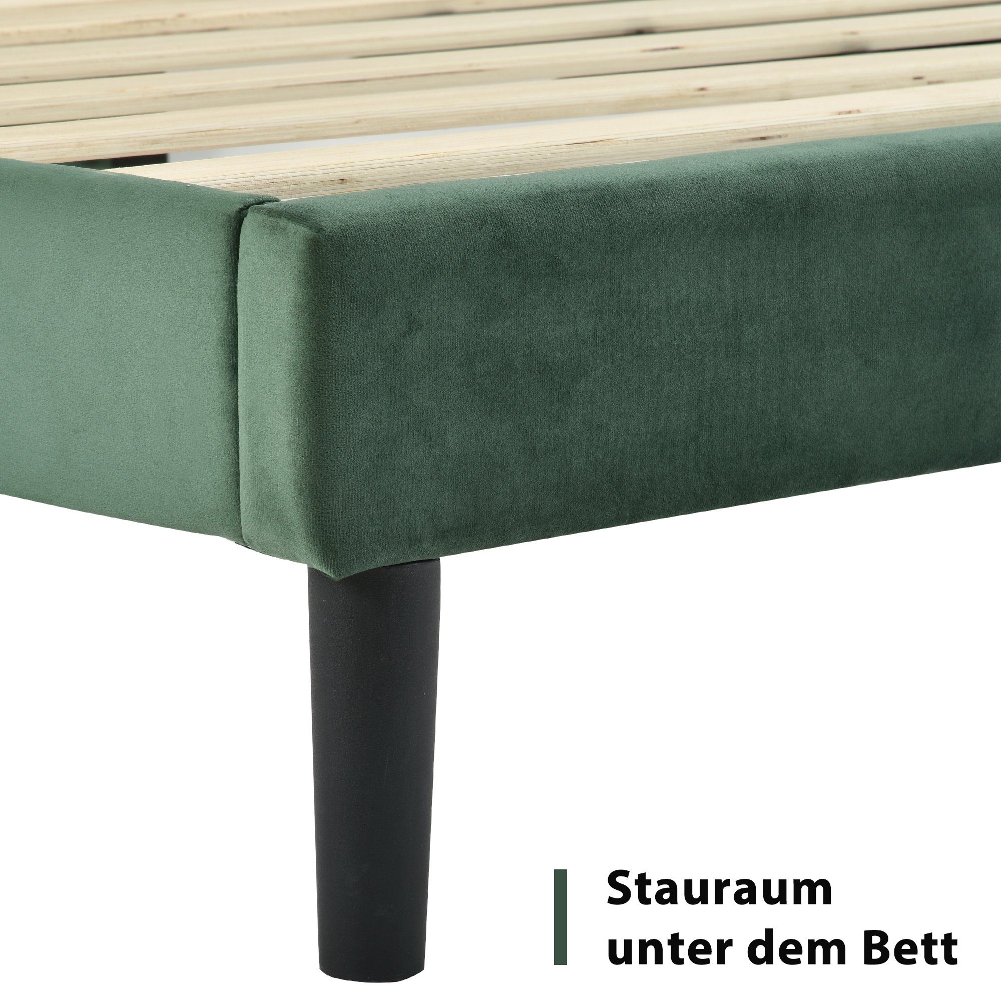 Polsterbett, 140 x 200 cm Doppelbett Ehebett mit Lattenrost & Kopfteil, Samt