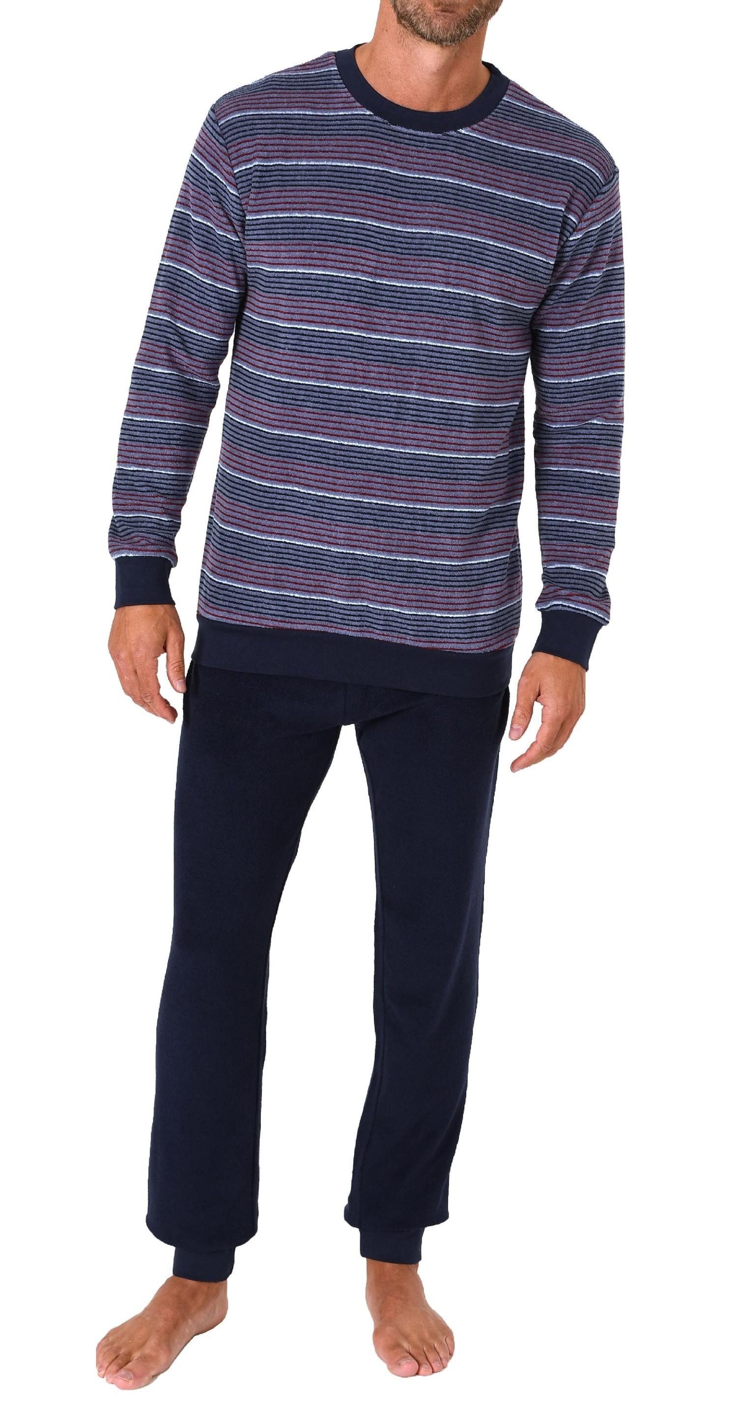 RELAX by Normann Pyjama Herren Frottee Schlafanzug lang mit Bündchen in Streifenoptik