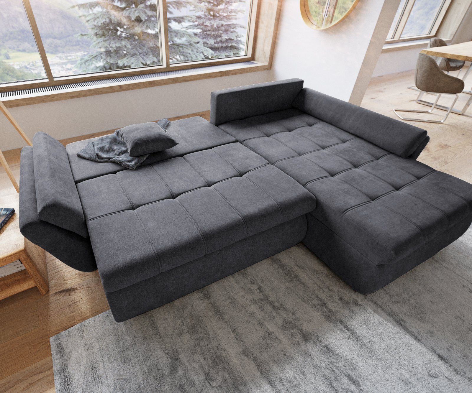 DELIFE Ecksofa Loana, Graphite 275x185 Schlaffunktion Ecksofa mane variabel