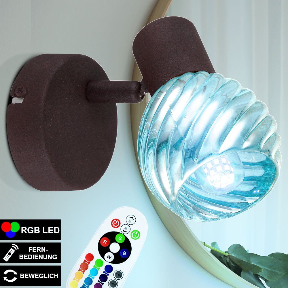 etc-shop LED Wandleuchte, Strahler Leuchtmittel beweglich inklusive, Warmweiß, Glas Farbwechsel, Spot Flur Fernbedienung Leuchte Wand