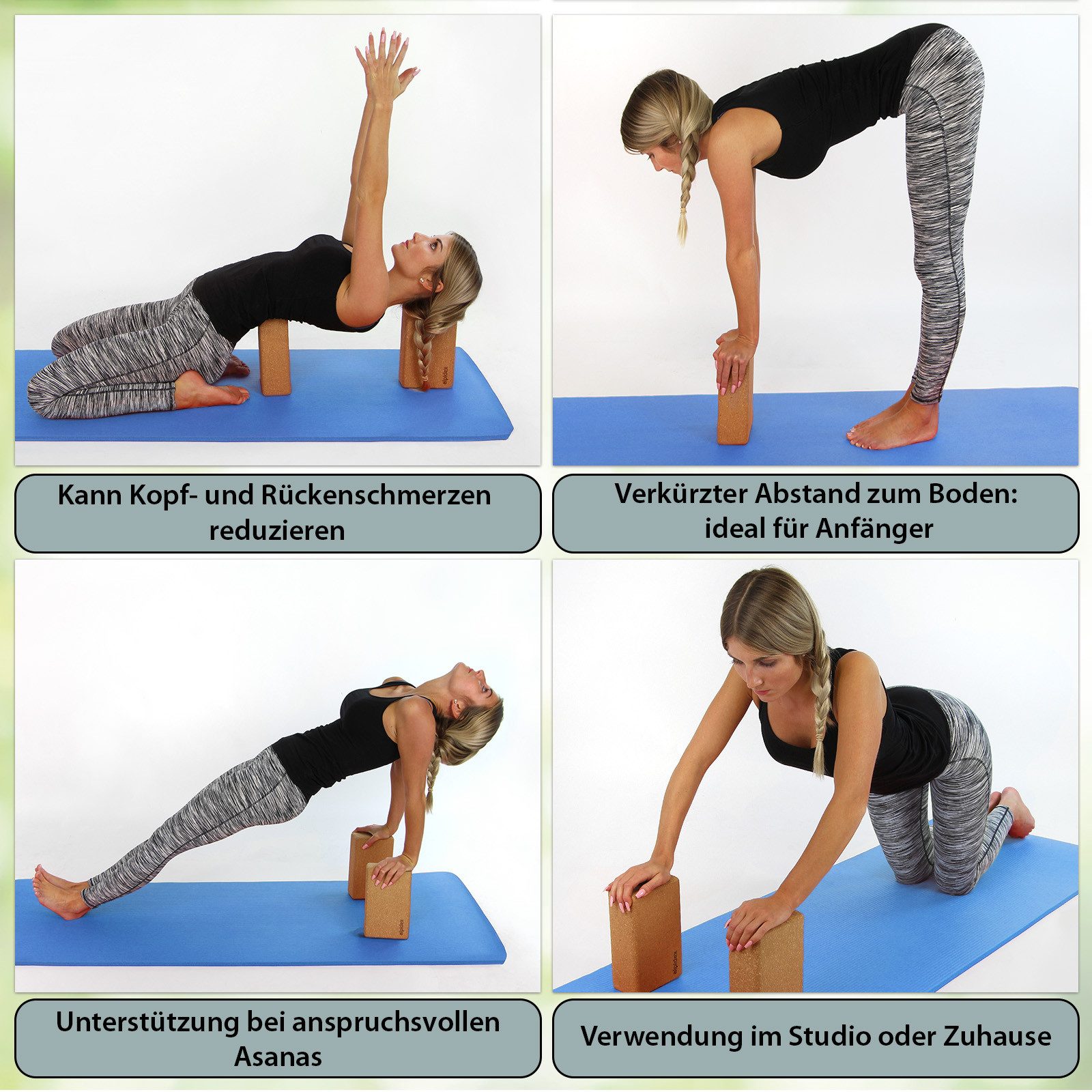 ALPIDEX Yogablock ALPIDEX Yogablöcke Kork 2er oder 4er Set inkl. E-Book mit 100 Übungen, (2-tlg)