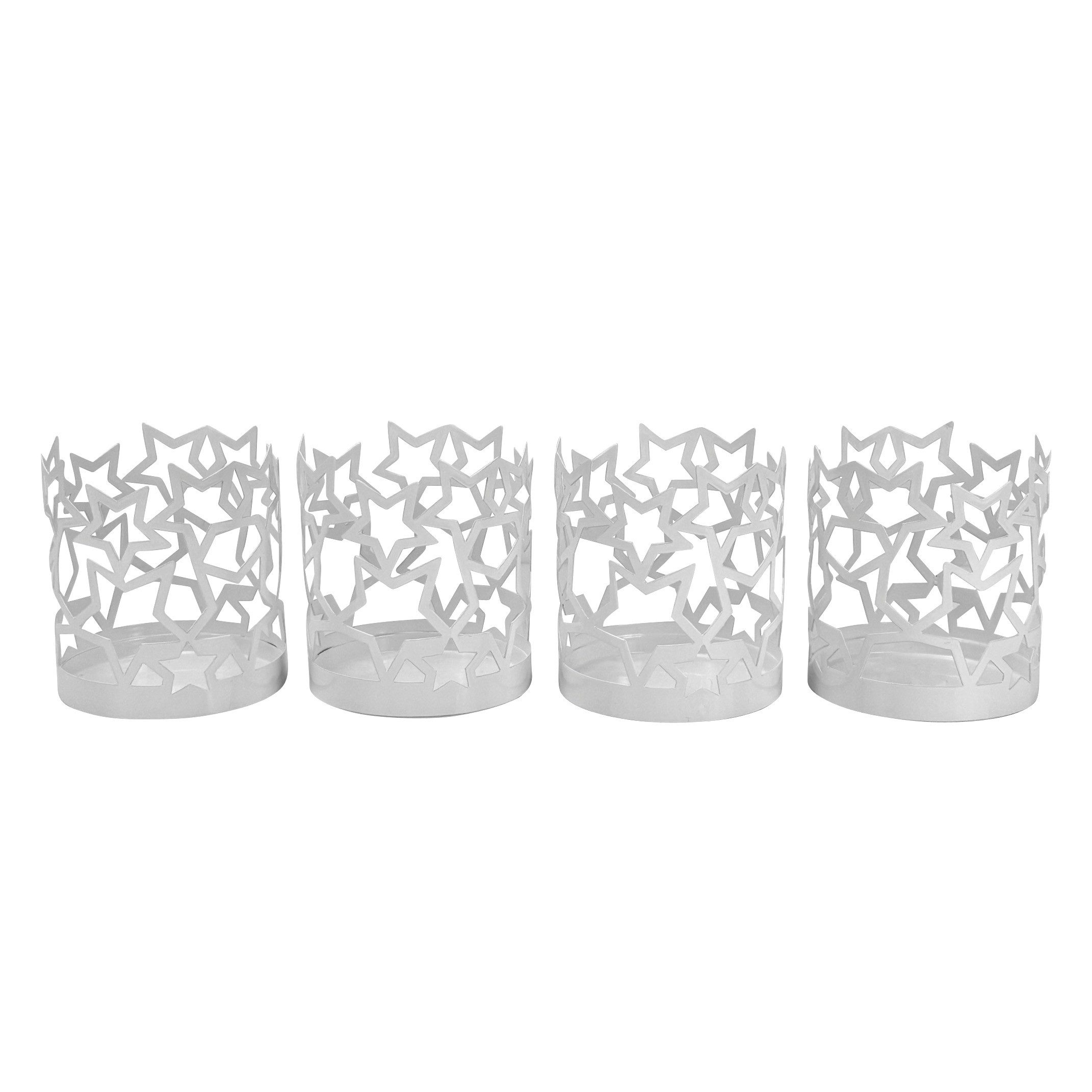 Online-Fuchs Kerzenständer - 4 Kerzenhalter Sterne für Stumpenkerzen - Weihnachtsdekoration (Weiß oder Rot, für Kerzen bis 7,5 cm Durchmesser), filigranes Sternendesign für eine stimmungsvolle Beleuchtung