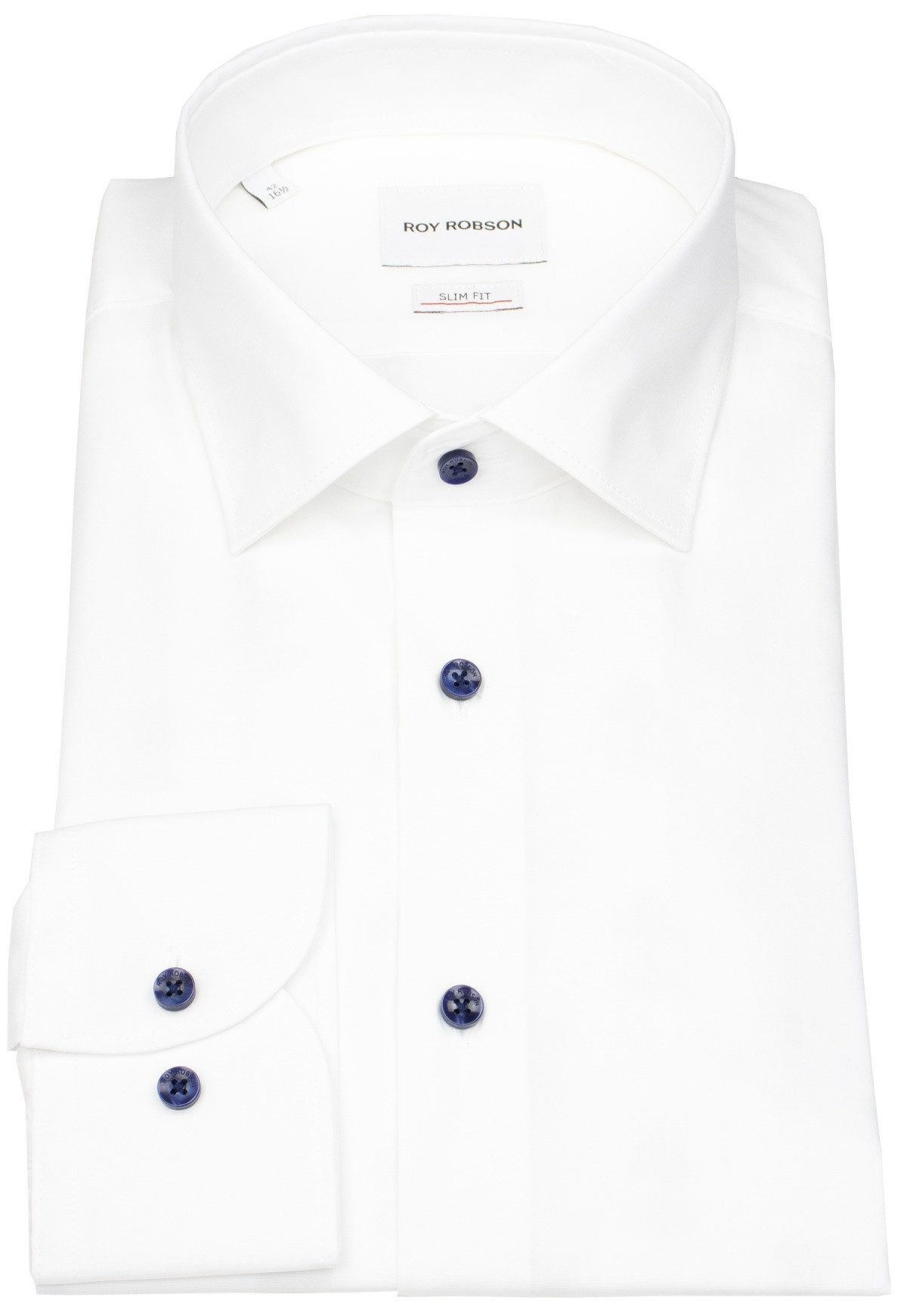 Roy Robson Businesshemd stark tailliert Kentkragen Kontrastknöpfe