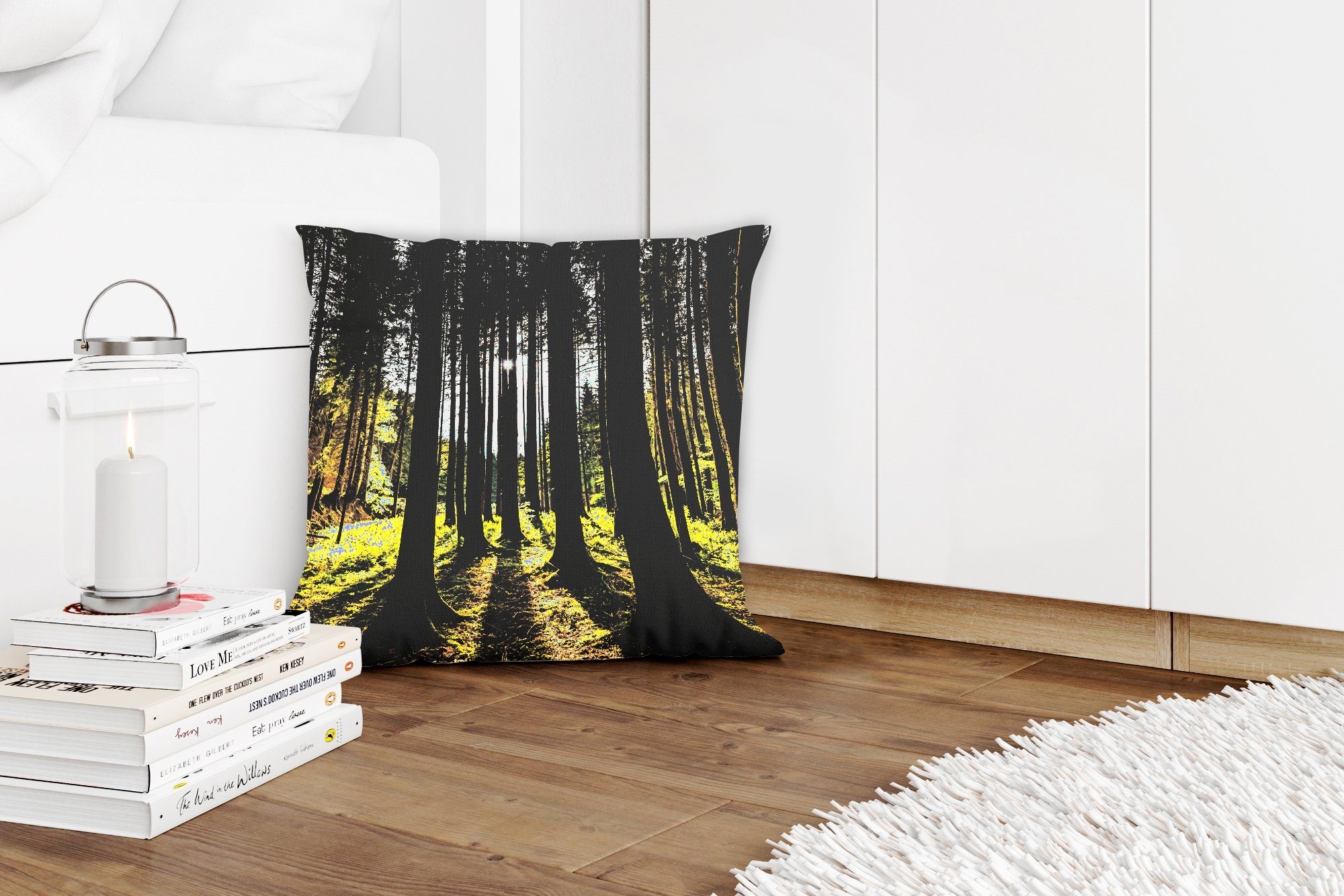 Natur Zierkissen mit Füllung für Sonne Deko, - Wohzimmer, Schlafzimmer, - - MuchoWow Dekokissen Baum Wald, Sofakissen