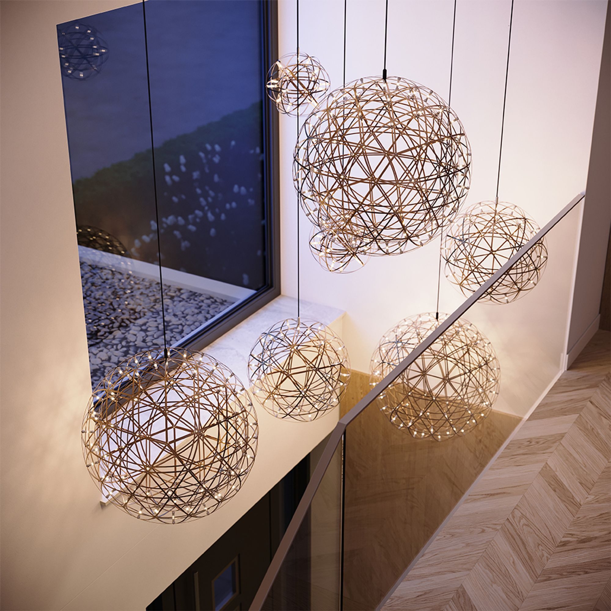 s.luce Pendelleuchte LED Hängeleuchte Atom Dimmbar Chrom, Warmweiß