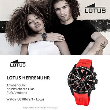 Lotus Quarzuhr LOTUS Herren Uhr Sport 18672/1 PU Quarz, Herrenuhr rund, groß (ca. 44mm) PURarmband rot