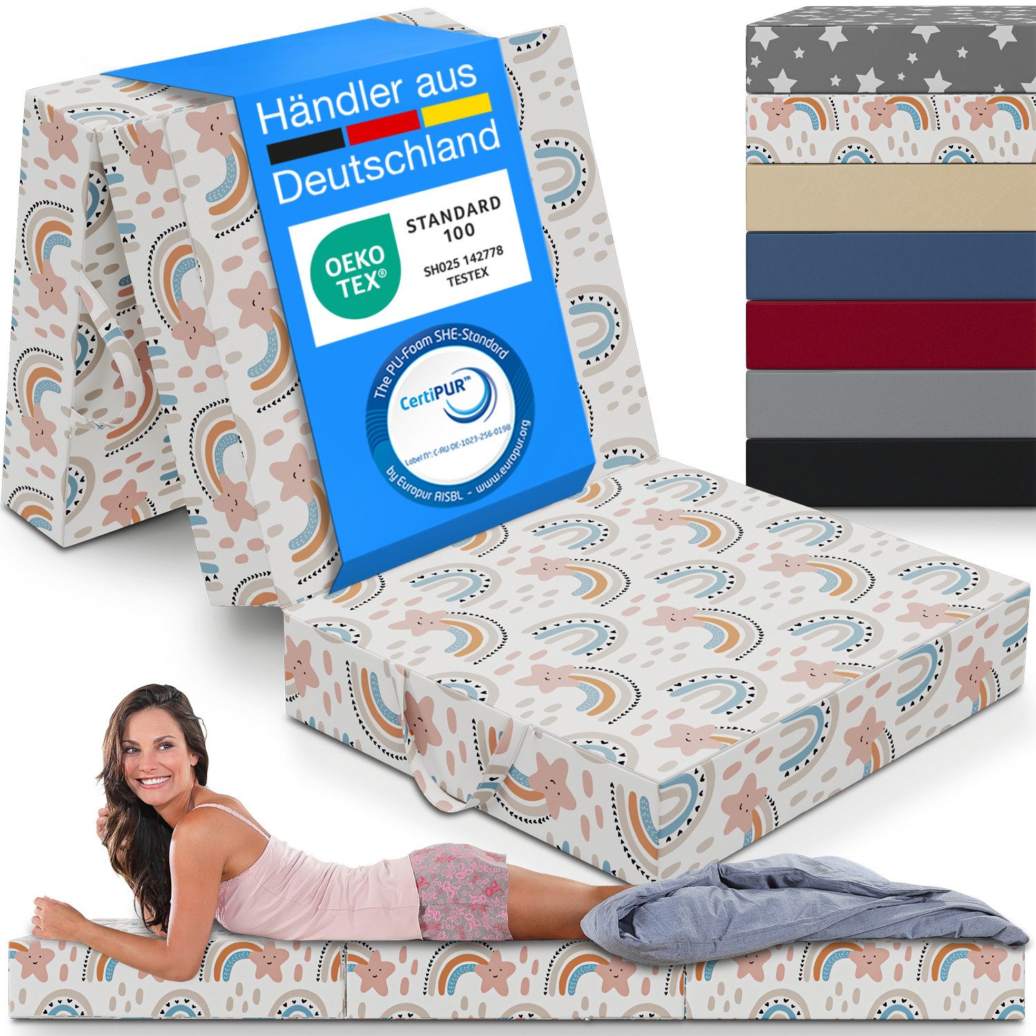 Klappmatratze 3-teilig, Gästematratze mit extra dicken Schaumstoff, ELONEO, günstig online kaufen