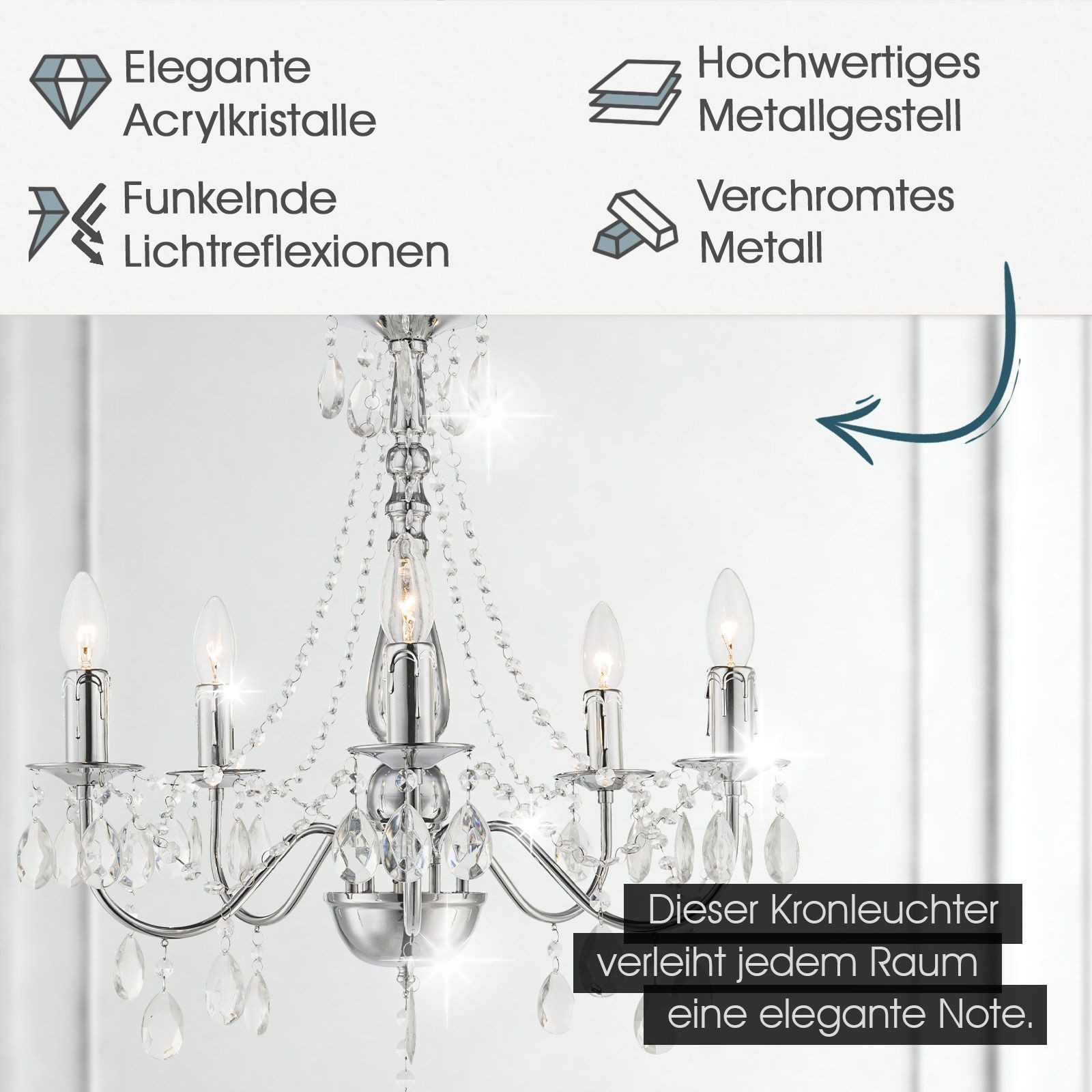 bmf-versand Kronleuchter Kronleuchter Wohnzimmer Silber Kristall günstig online kaufen