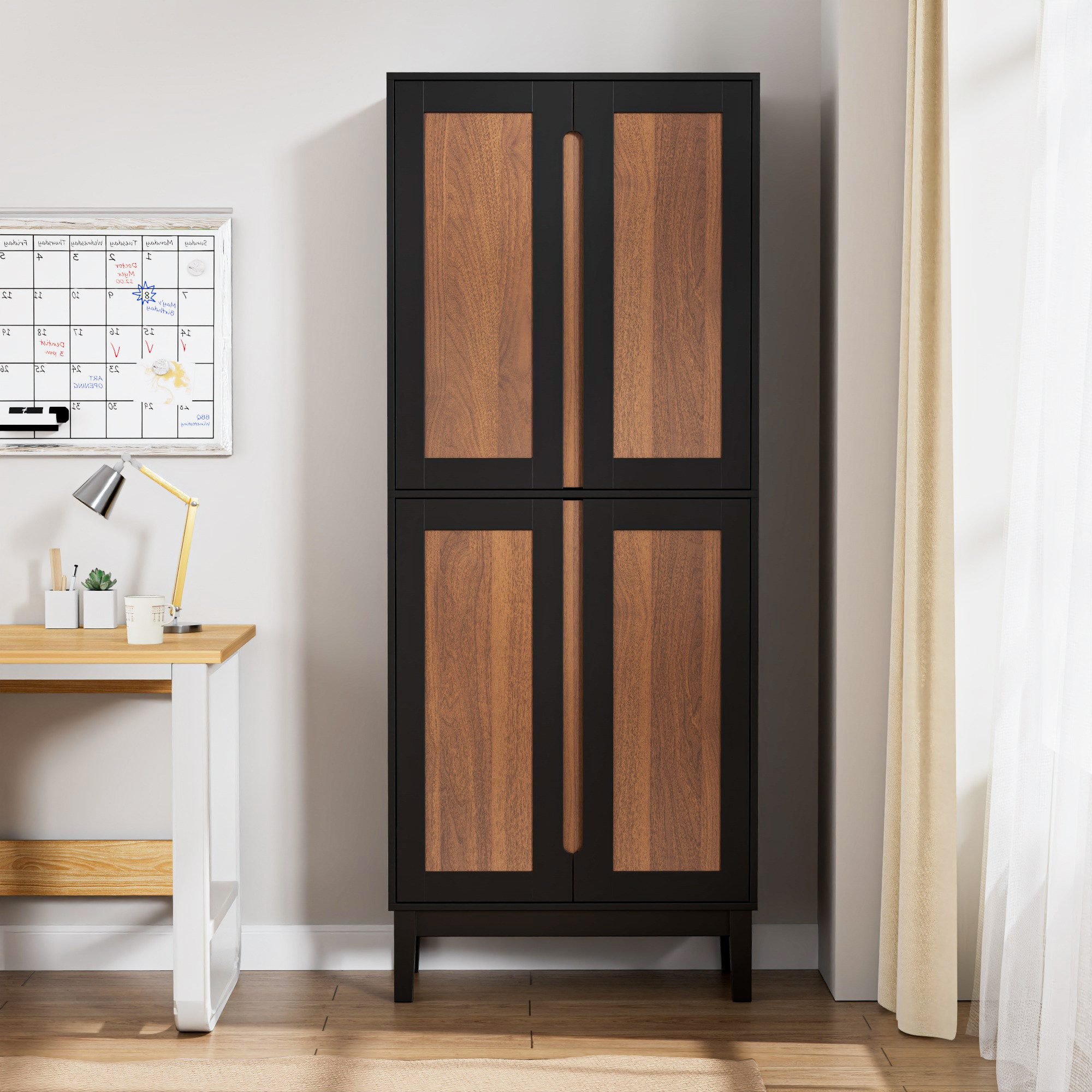 UEV Hochschrank mit 4 Türen, Kücheschrank, Badzimmerschrank (vielseitig einsetzbar für Flur, Küche, Hauswirtschaftsraum) Mehrzweckschrank Aktenschrank Hochschrank mit verstellbare Ablage