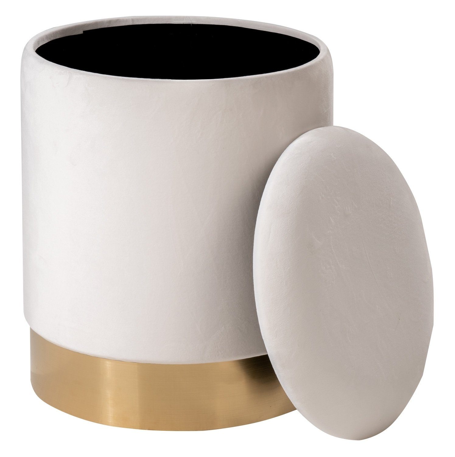 Home4You Sitzhocker mit Deckel, Ø 36 cm, Beige, Goldgelb, Samtbezug, mit abnehmbarem Deckel