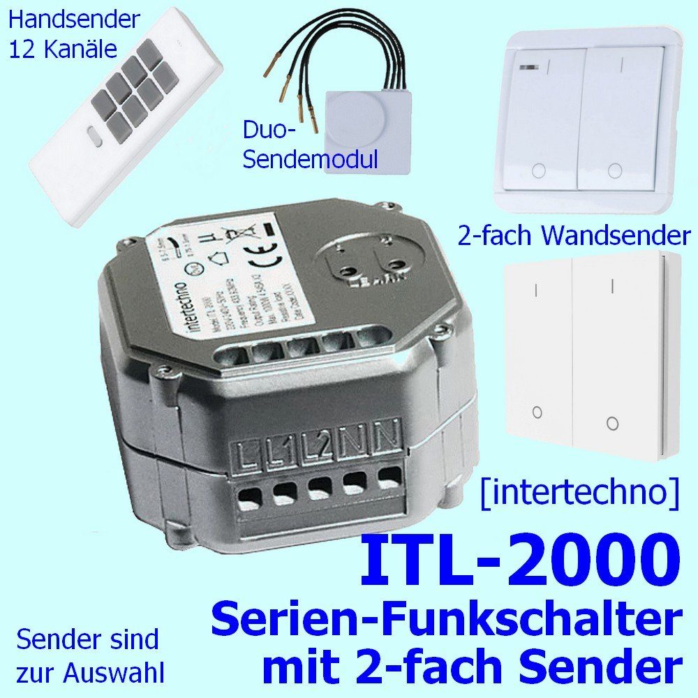 Schaltkontakte, PI-132 Serien-Funkschalter 2, 1 2-tlg. +12-Kanal Handsender, ITL-2000 Intertechno DIW-Funk Licht-Funksteuerung