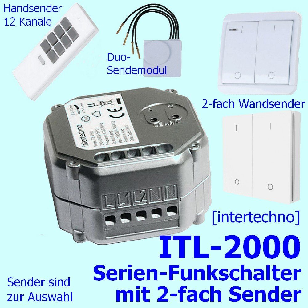 DIW-Funk Licht-Funksteuerung PI-131 Intertechno ITL-2000 Serien-Funkschalter + 2f-Timer-Wandsender, 2 Schaltkontakte, 2-tlg.