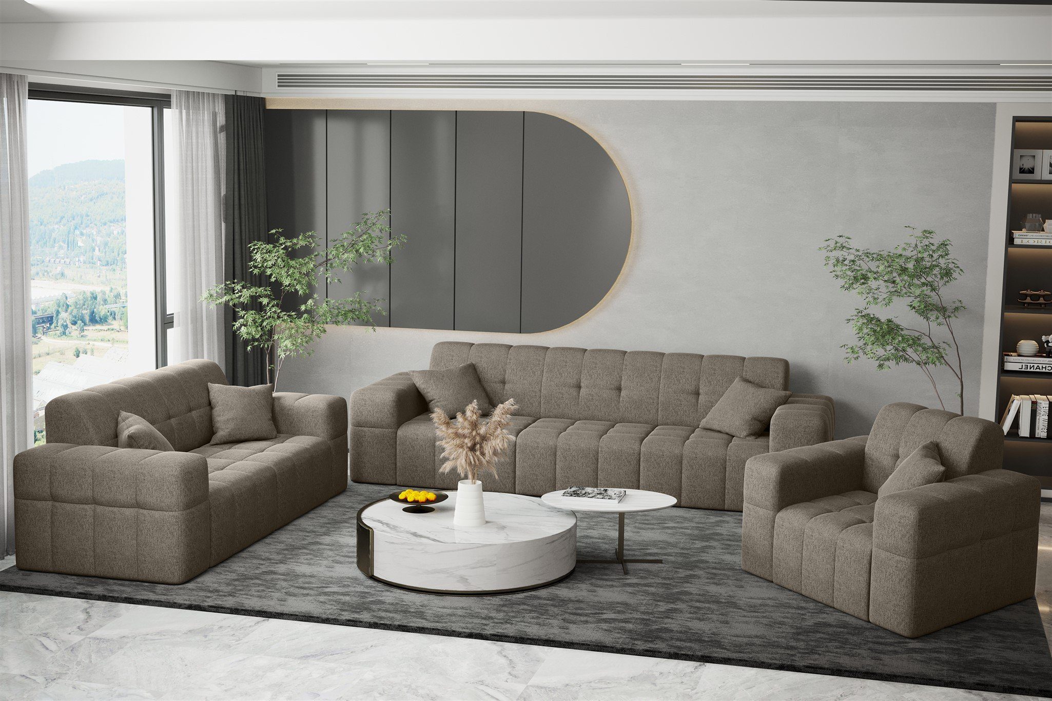 Stoff Fun 2-Sitzer Möbel Sofa Designer-Sofa Neve, Taupe Rundumbezug Sofa NANCY in