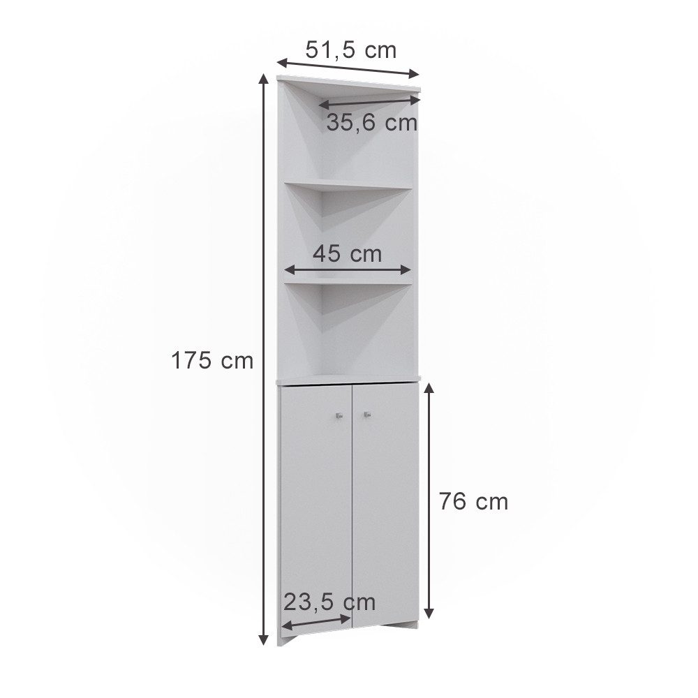 Vicco Hochschrank Fynn, Weiß, 35.6 x 175 cm Eckschrank mit 2 Türen (1-St)