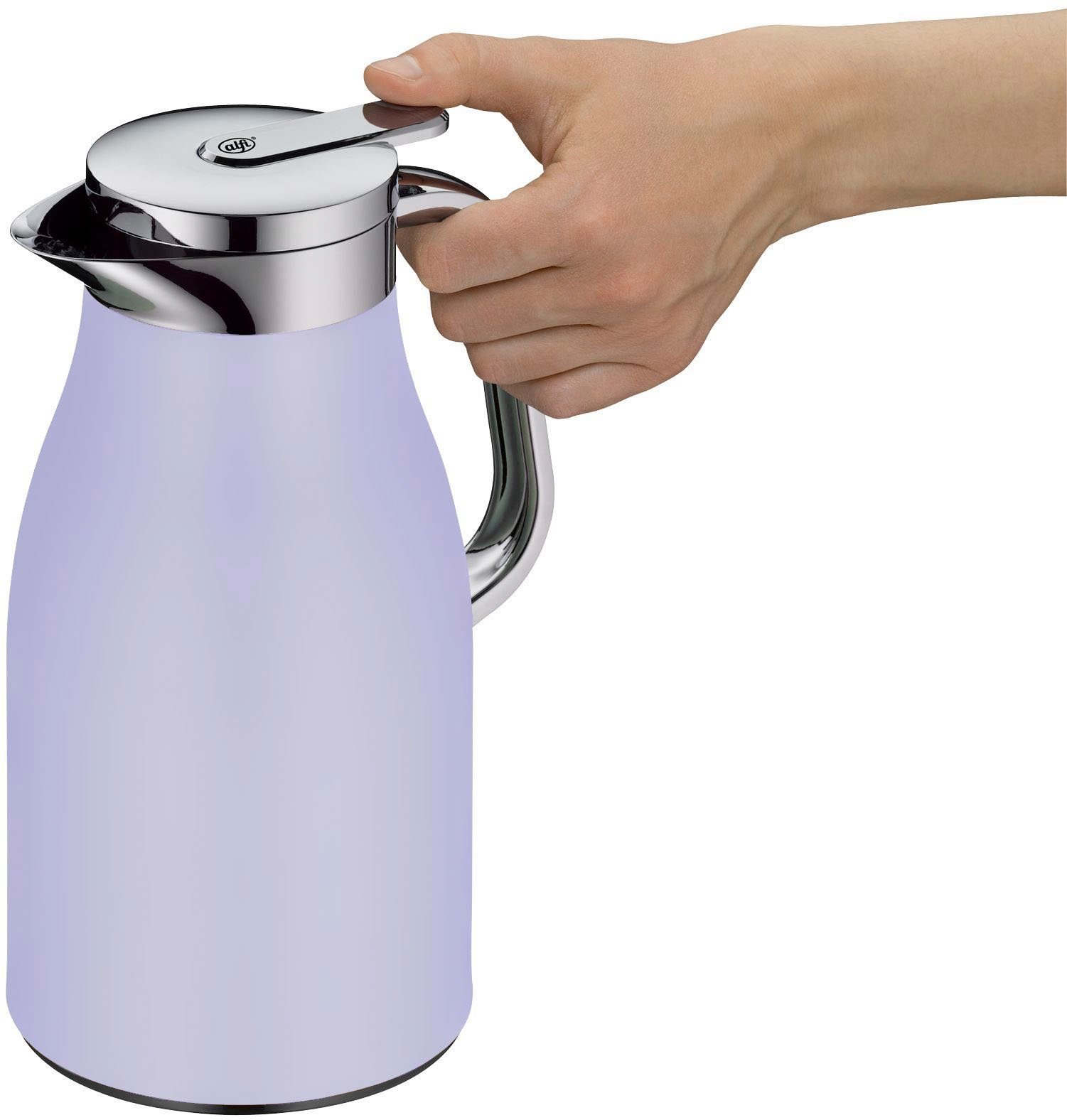 Alfi Isolierkanne SKYLINE, mit Hartglaseinsatz und ergonomischem Griff, 1 l, (1-St), 12h heiß & 24h kalt, Drehverschluss mit bequemem Druckknopf