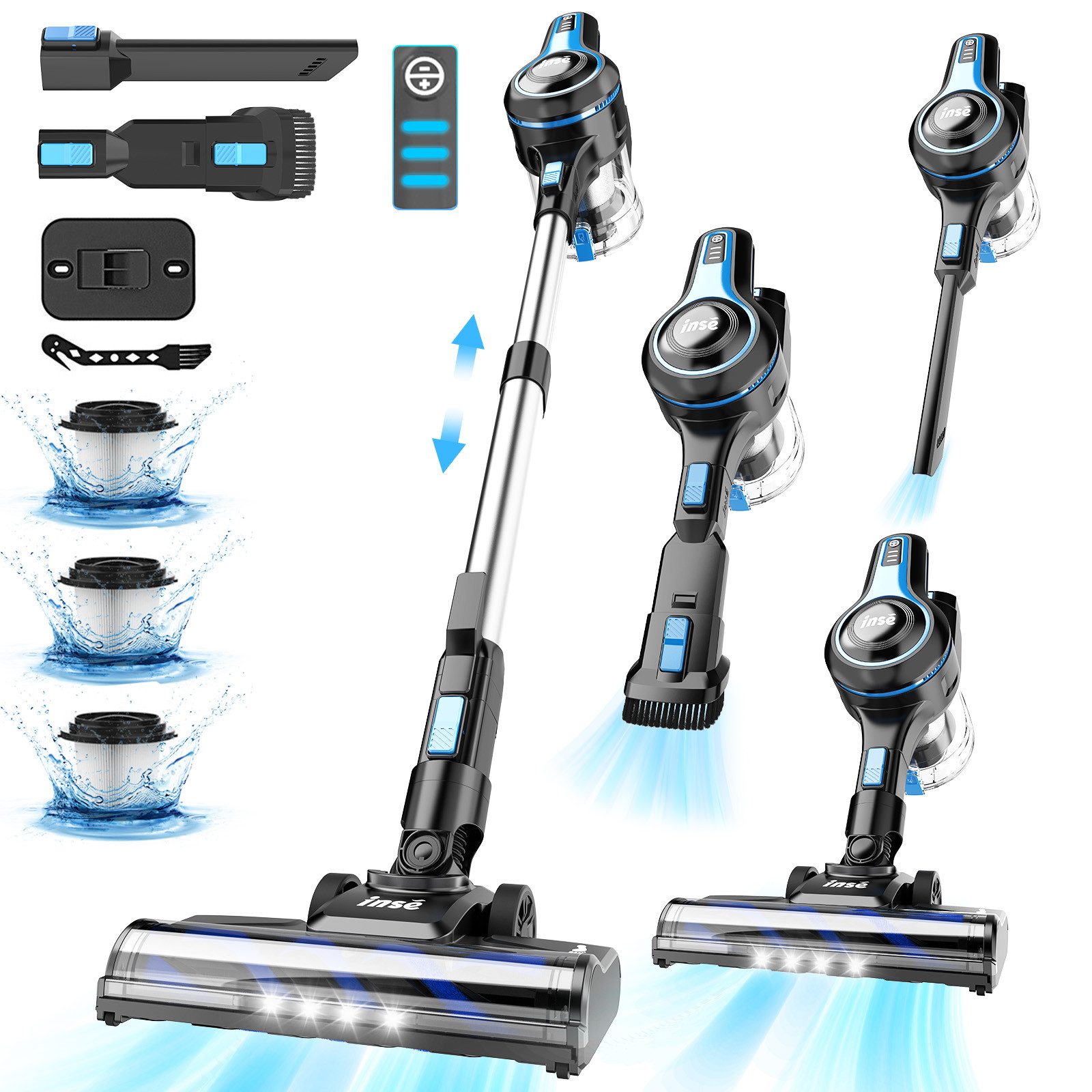 INSE Akku-Hand-und Stielstaubsauger Akku Staubsauger, Akkustaubsauger,Ultraeffizientes Filtrationssystem, Akku Staubsauger, Staubsauger Kabellos, 35KPa, 1,2L Große Staubbehälter, 55 Minuten