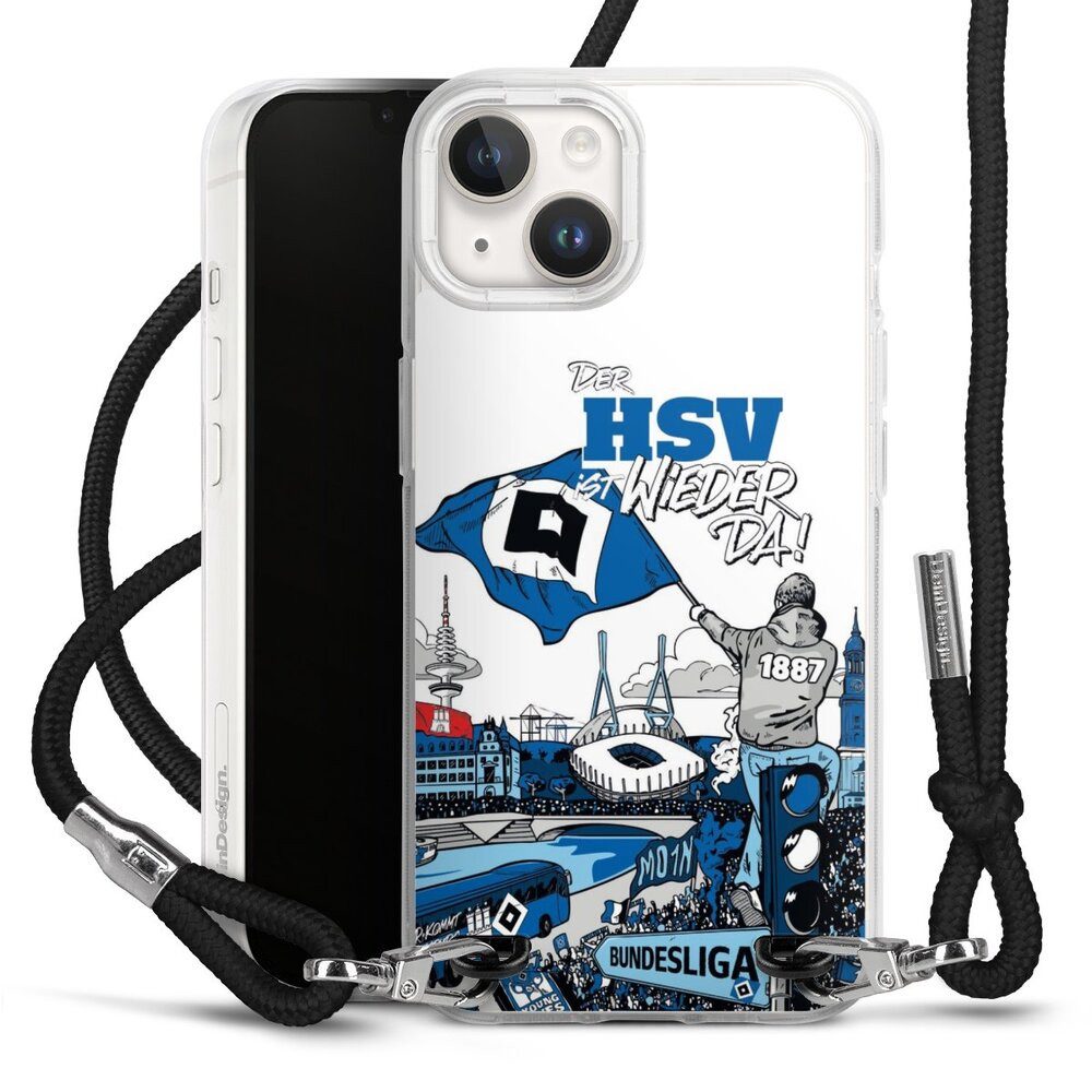 DeinDesign Handyhülle Hamburger SV Offizielles Lizenzprodukt Aufstieg, Apple iPhone 14 Handykette Hülle mit Band Case zum Umhängen