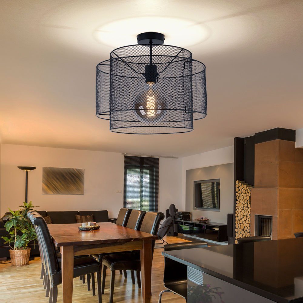 etc-shop Deckenleuchte, Leuchtmittel nicht inklusive, Deckenleuchte Metall Deckenlampe schwarz rund Esszimmer Käfig Lampe