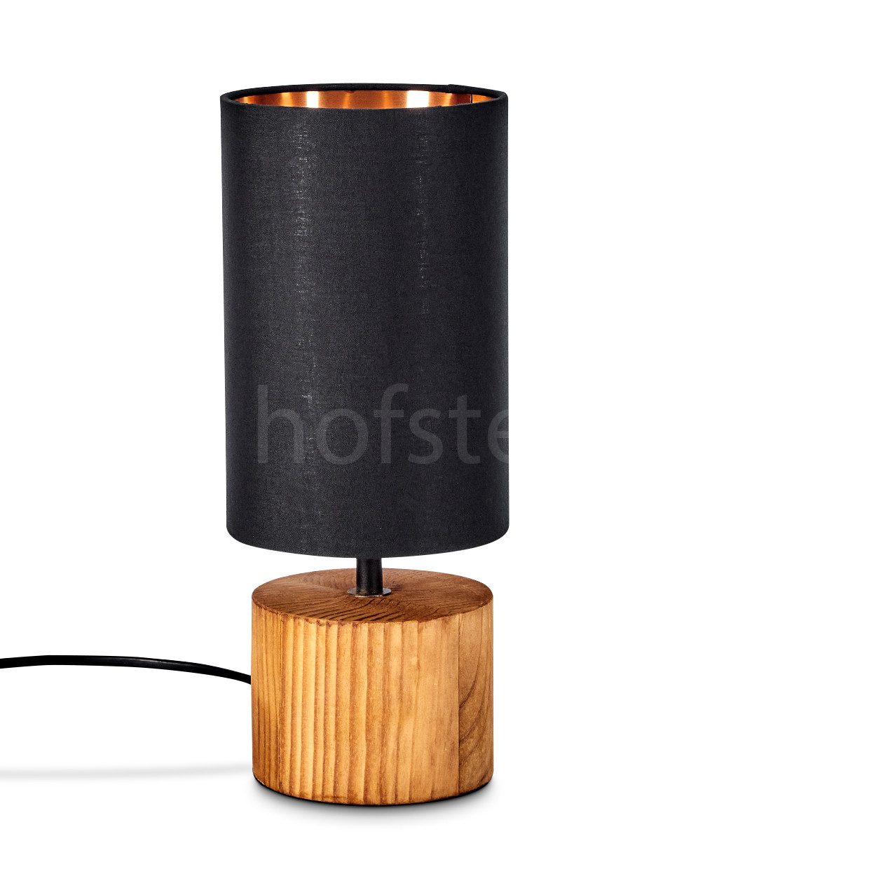 hofstein Tischleuchte »Coletta« Nachttischlampe aus Holz/Stoff in Natur/Schwarz/Goldfarben, ohne Leuchtmittel, Tischlampe, E14, Ø12cm, Leucht m. An-/Ausschalter