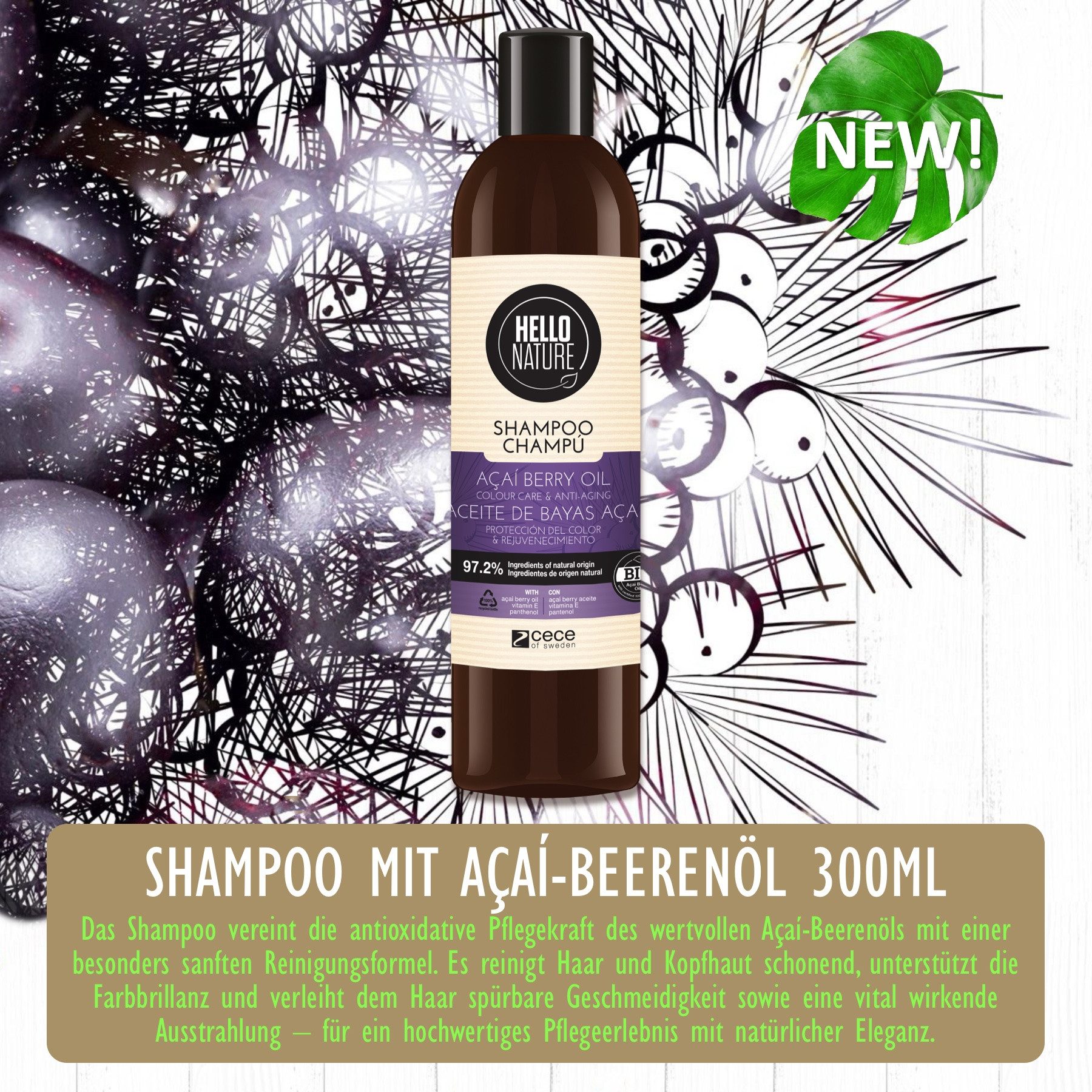 Hello Nature Haarpflege-Set Haarkur Haar Shampoo Conditioner Haarmaske Set Acai Beere Bio Vegan, Haarpflege, Haarkur, Haarmaske, Conditioner