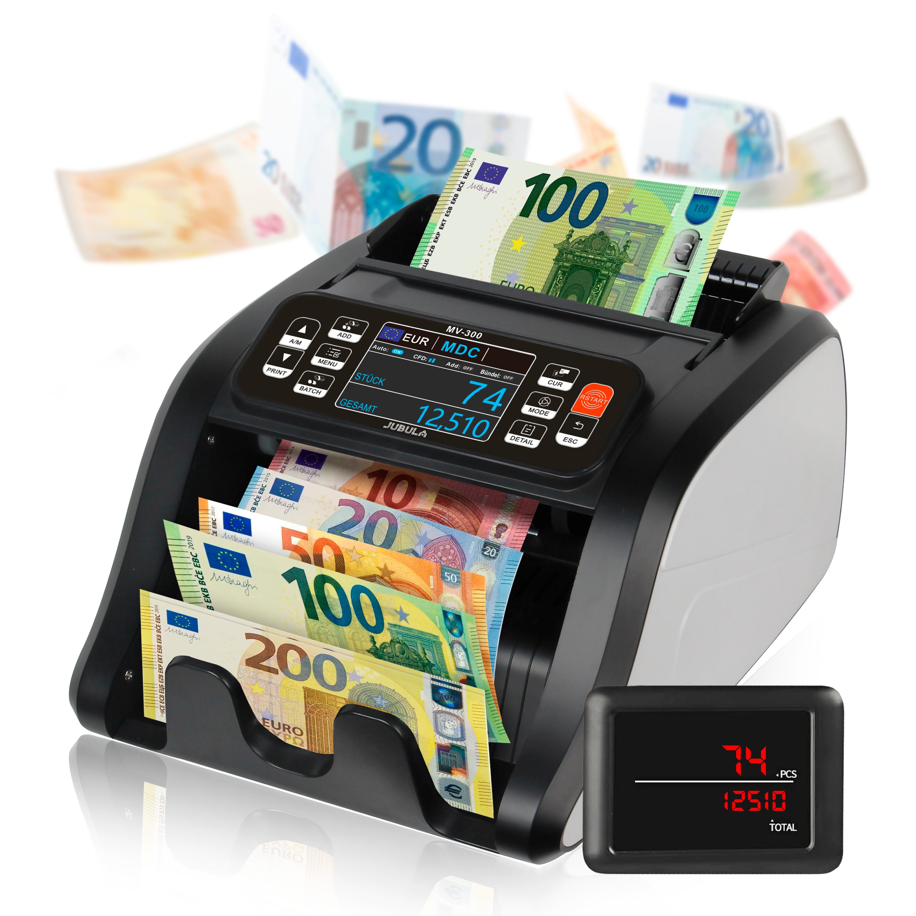 Jubula Banknotenzähler Mv-300, EUR USD GBP, Geldzählmaschine für gemischte Geldscheine, Exakt