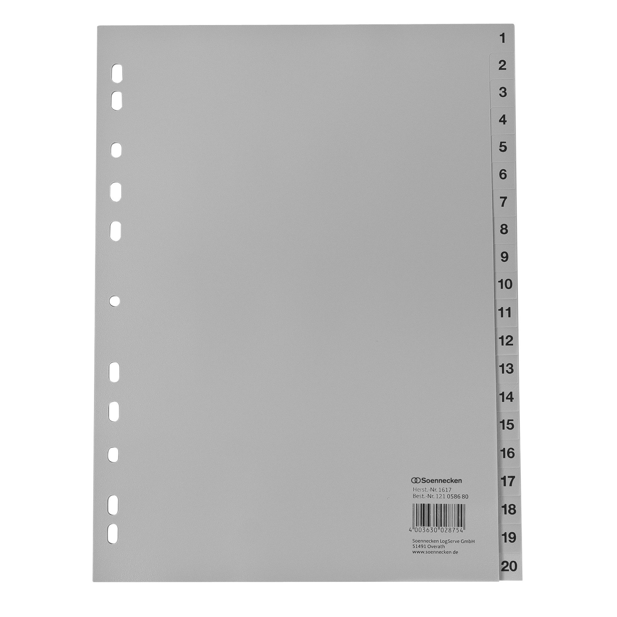 Soennecken Aktenordner Register 1617 DIN A4 1-20 volle Höhe PP grau