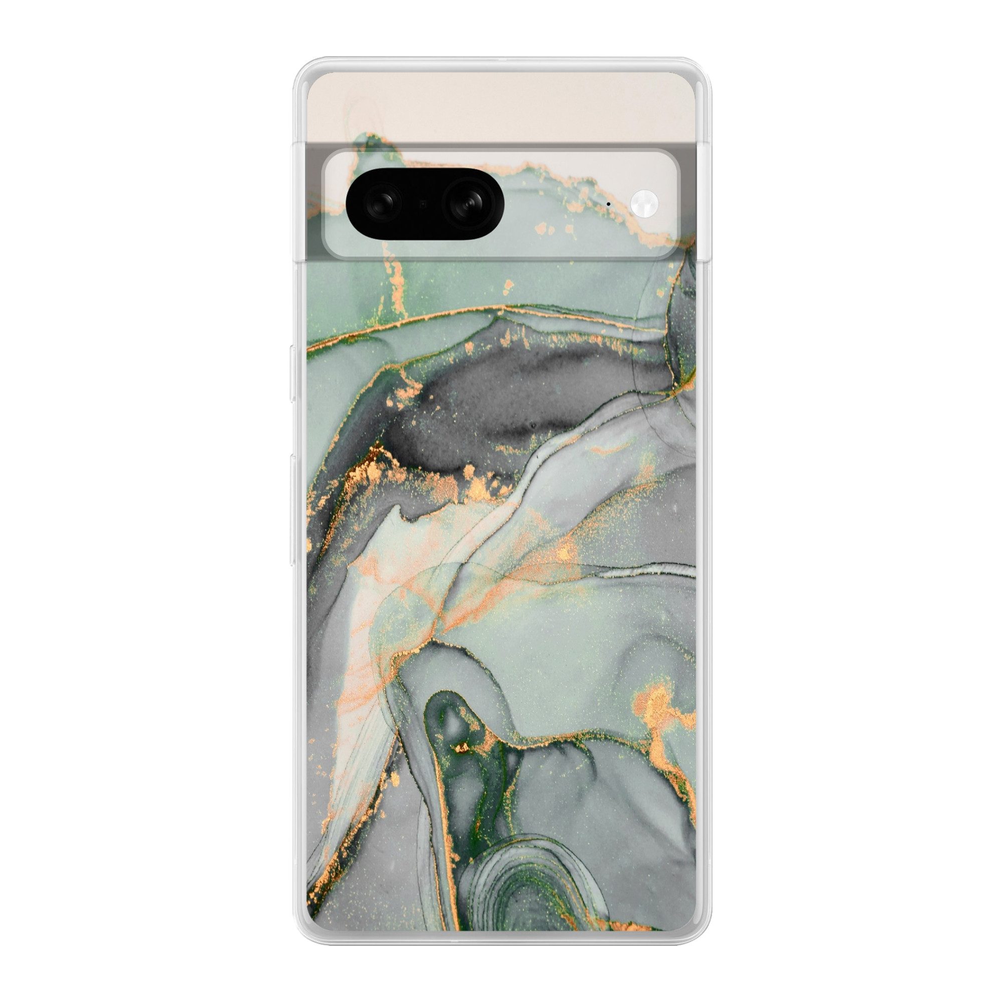 MuchoWow Handyhülle für Google Pixel 7 Gold - Marmor - Grün - Luxus - Glitzer - Marmoropti, Phone Case, Silikon, Schutzhülle Dünn