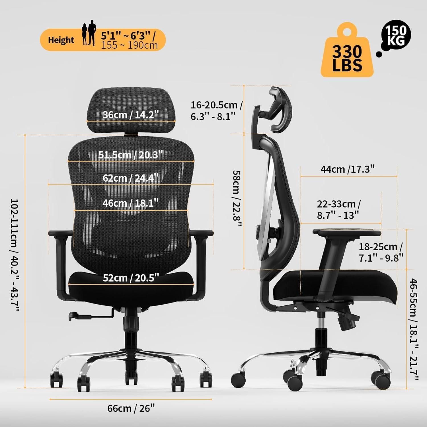 LuxusKollektion Schreibtischstuhl Ergonomischer Bürostuhl mit 3D Lendenstütze und verstellbaren