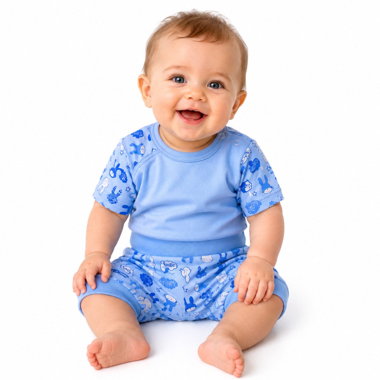 Shirt & Shorts T-Shirt und Shorts Set Baby Anzug in Blau mit Hasen Muster