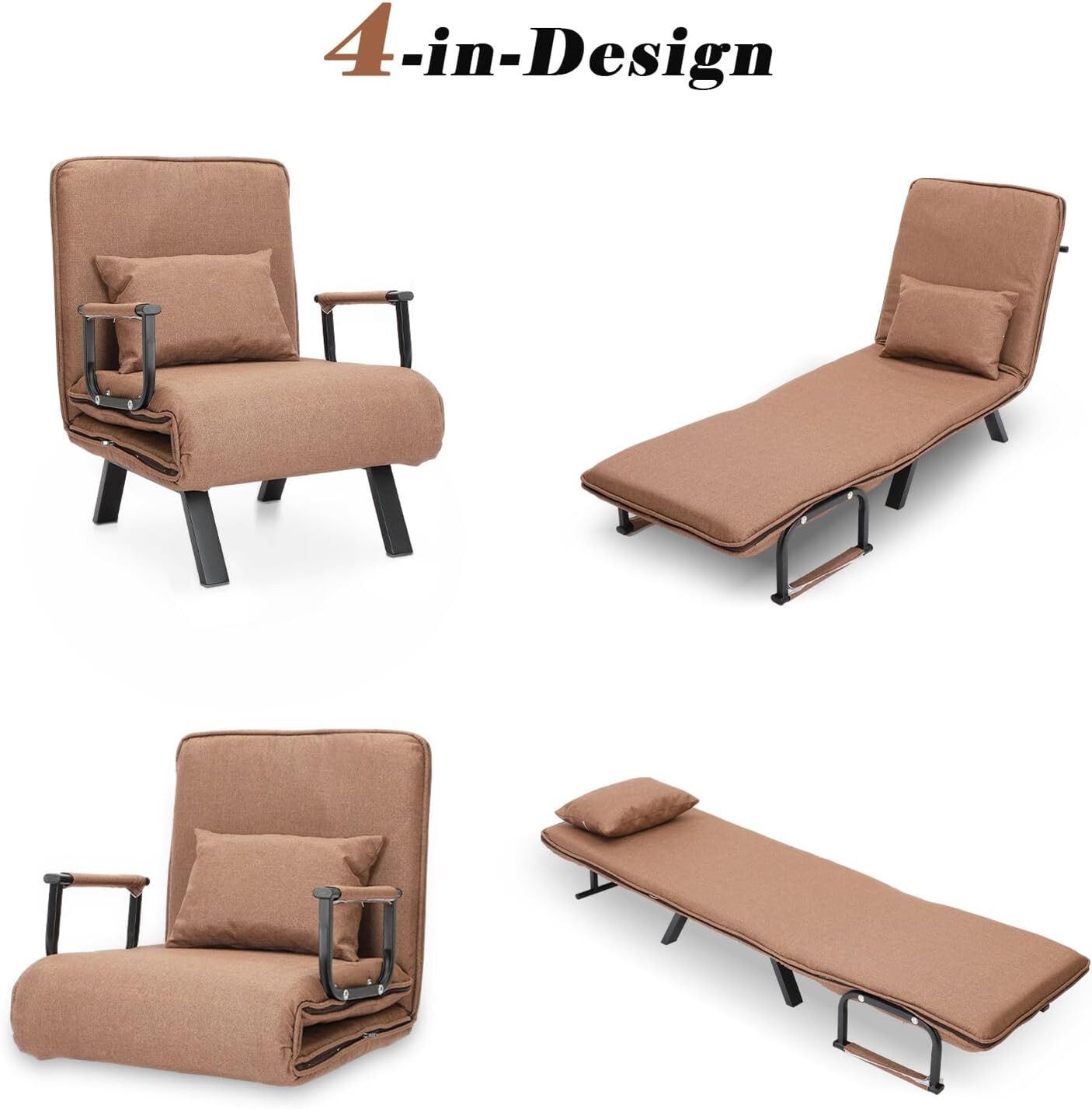 Youyijia Schlafsofa 4 in 1 mit Klappsessel Schlafsofa für bis 150kg belastbar Braun – Bild 3 von 5
