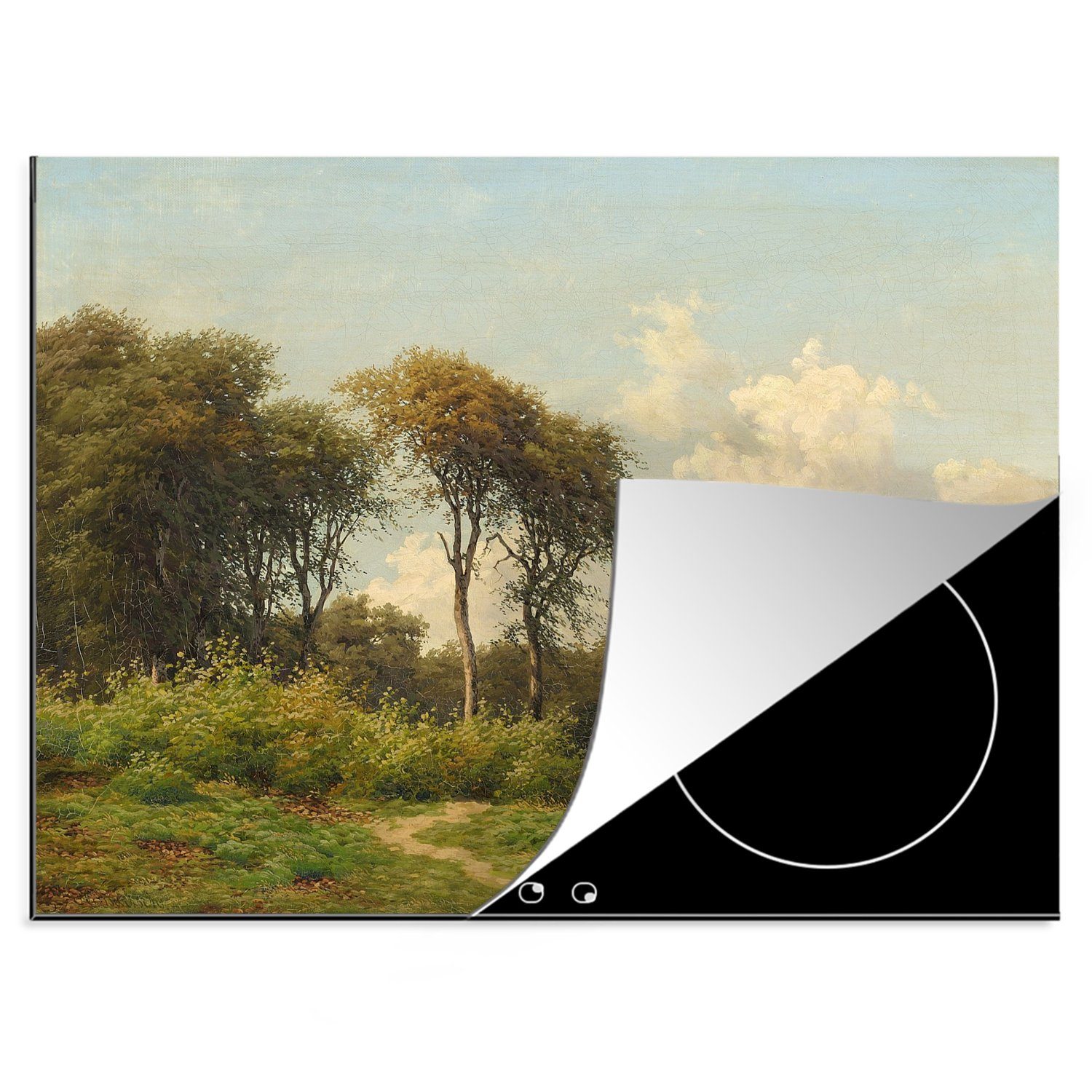 MuchoWow Herdblende-/Abdeckplatte Landschaft mit Hirschen - Gemälde von Carl Bartsch, Vinyl, (1 tlg), 70x52 cm, Mobile Arbeitsfläche nutzbar, Ceranfeldabdeckung
