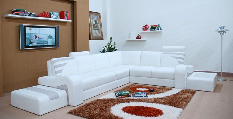 JVmoebel Ecksofa, Moderne Sofa L Form Polster Sitz Ecke Couch + Hocker Wohnlandschaft