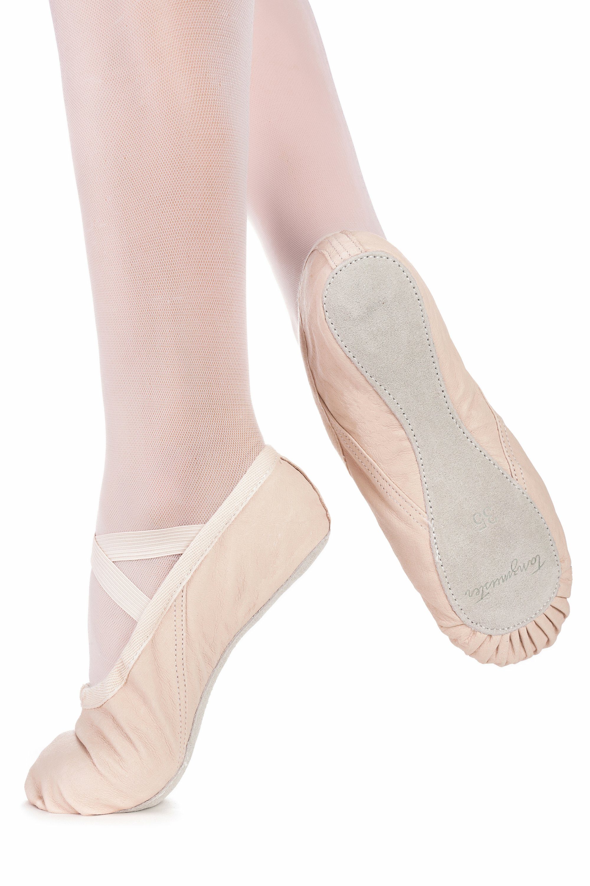 tanzmuster Ballettschuhe Sasha aus Leder mit ganzer Ledersohle Tanzschuh Ballettschläppchen für Mädchen sandfarben