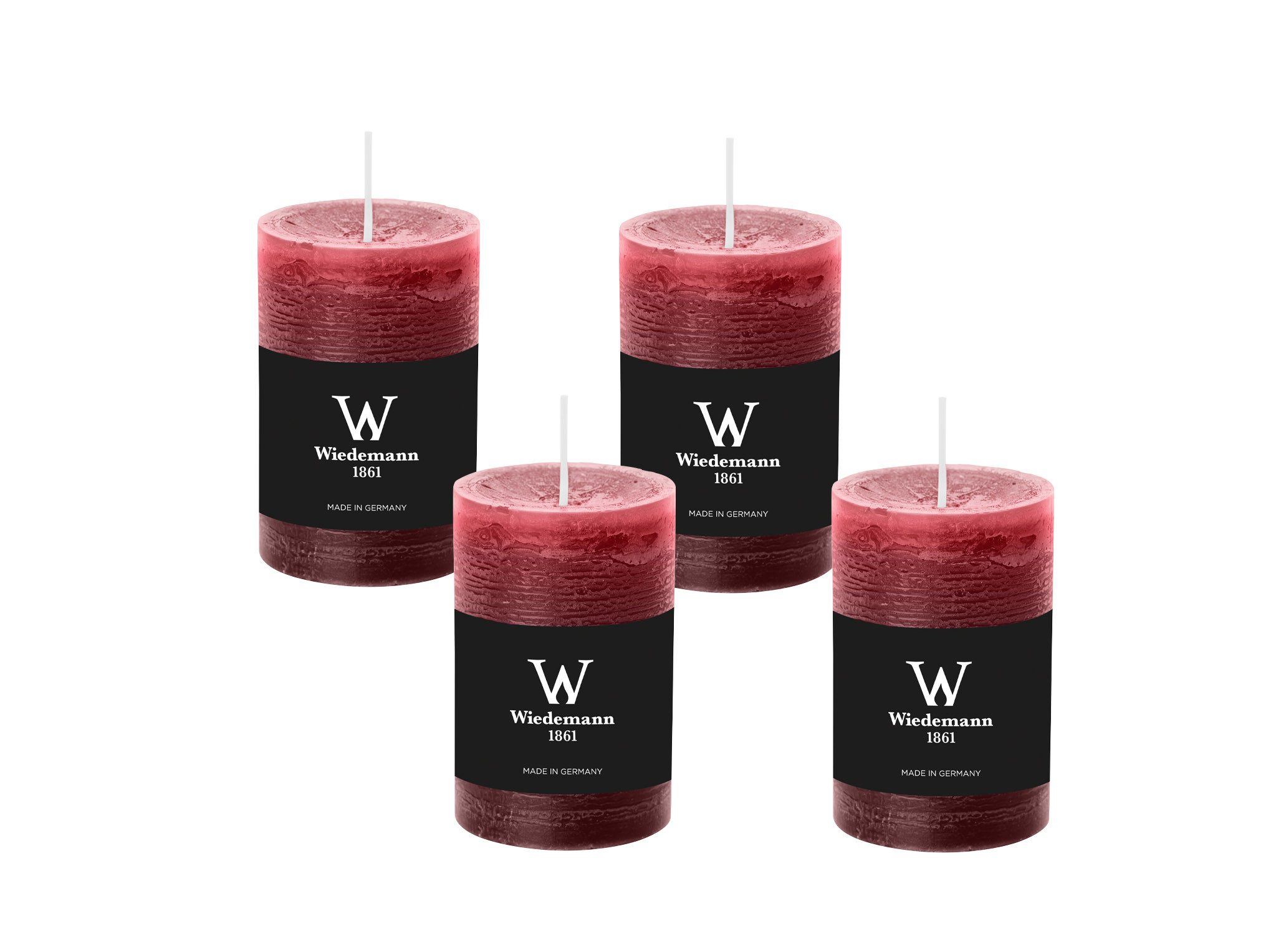 Wiedemann Kerzen Rustic-Kerze Rustik Marble Kerzen (durchgefärbt) Bordeaux 100 x 68 mm, 4er Set