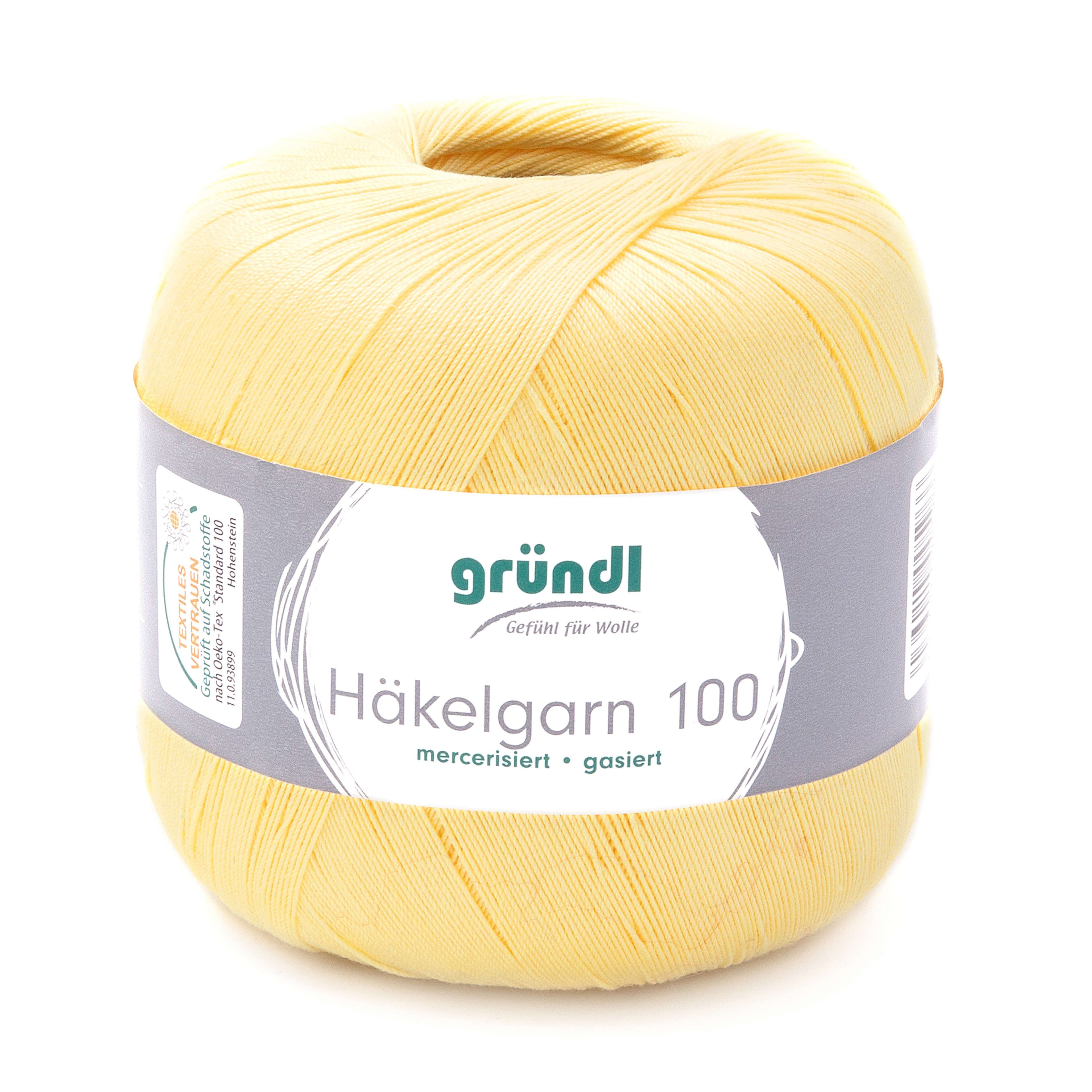 Gründl Häkelgarn 100, Baumwolle dünn zum Häkeln Handarbeiten DIY, 100g Häkelwolle, 566,00 m (Baumwollgarn, Filethäkelgarn), 60° waschbar