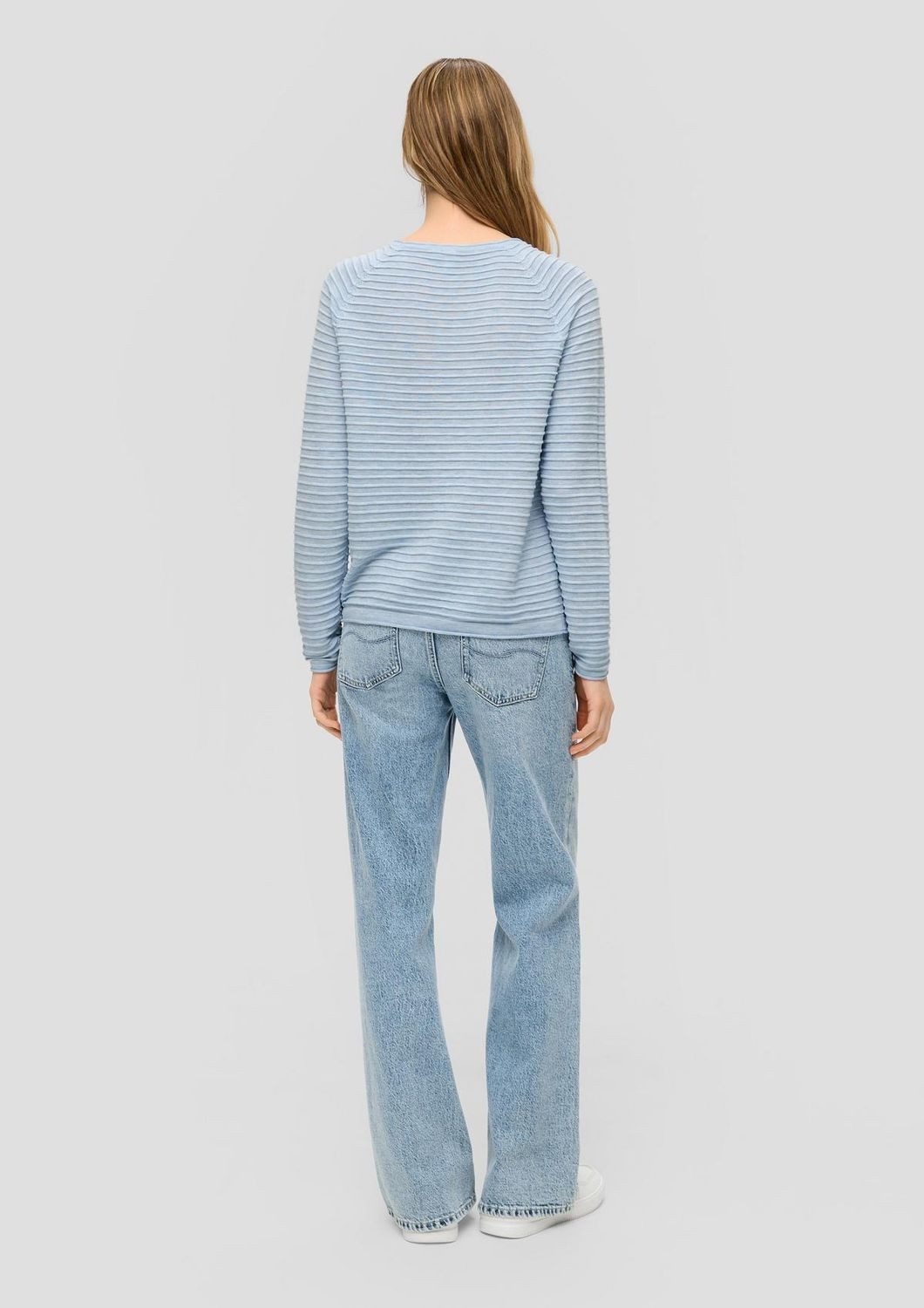 QS Rundhalspullover Basic (1-tlg) langarm, Strukturmuster, Rollsaum