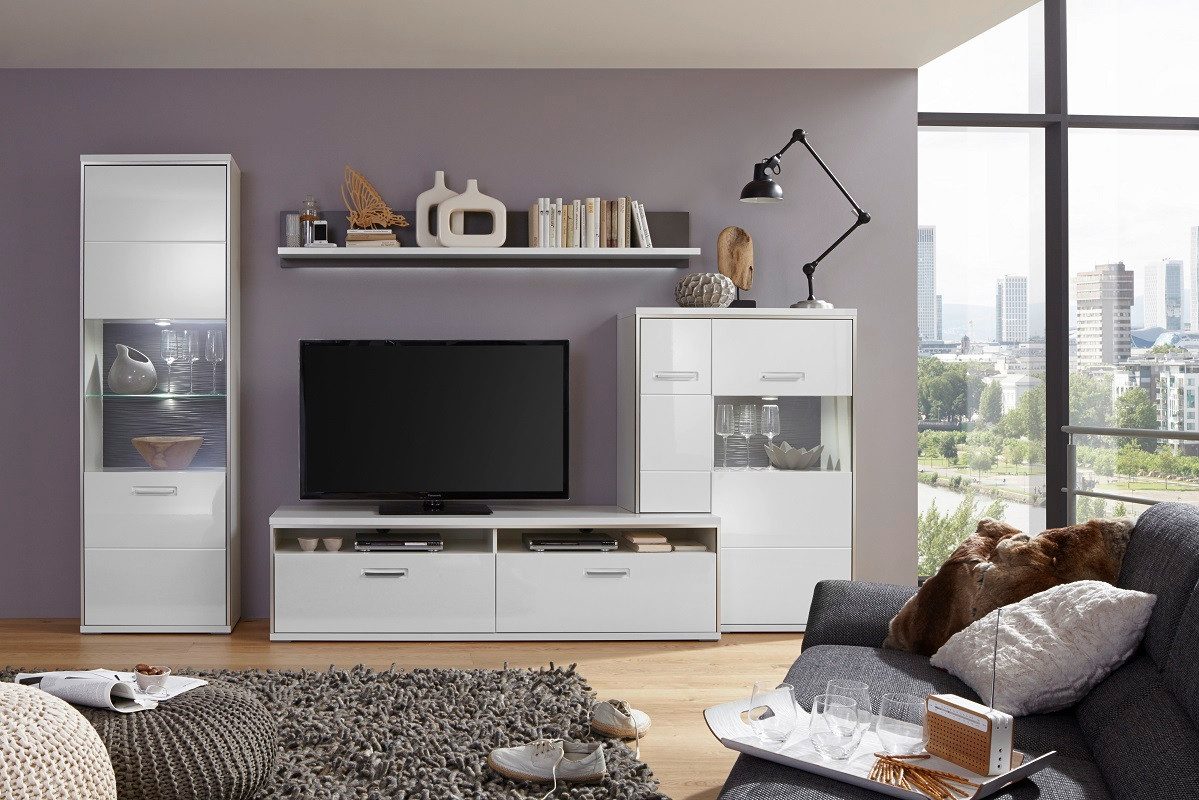 MCA furniture Wohnwand Wohnwand Trento 3, weiß Hochglanz, 4-teilig, (4-St)