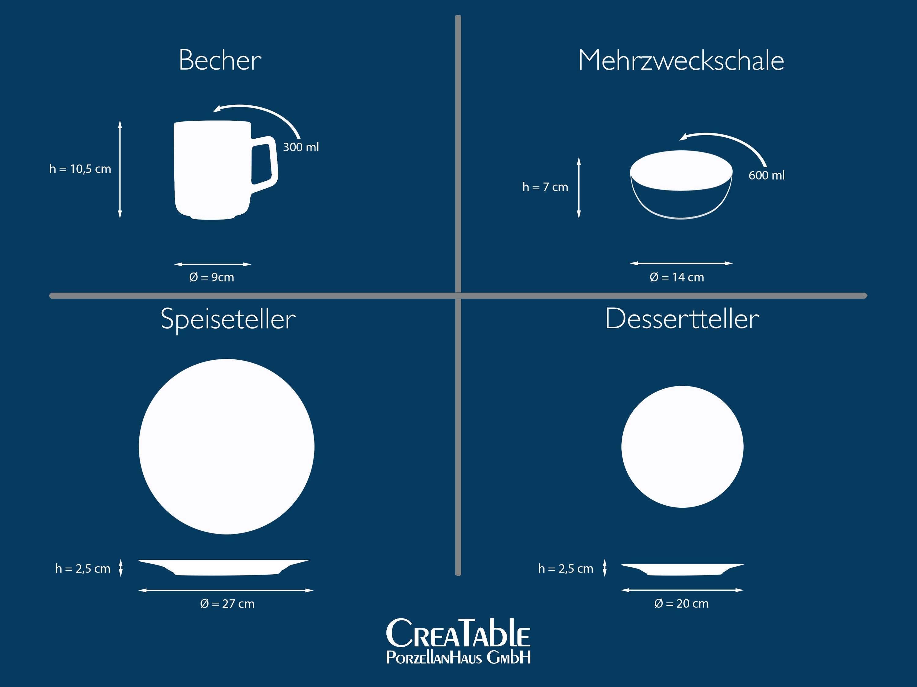 CreaTable Kombiservice Luna Weiss (24-tlg), 6 Personen, Porzellan