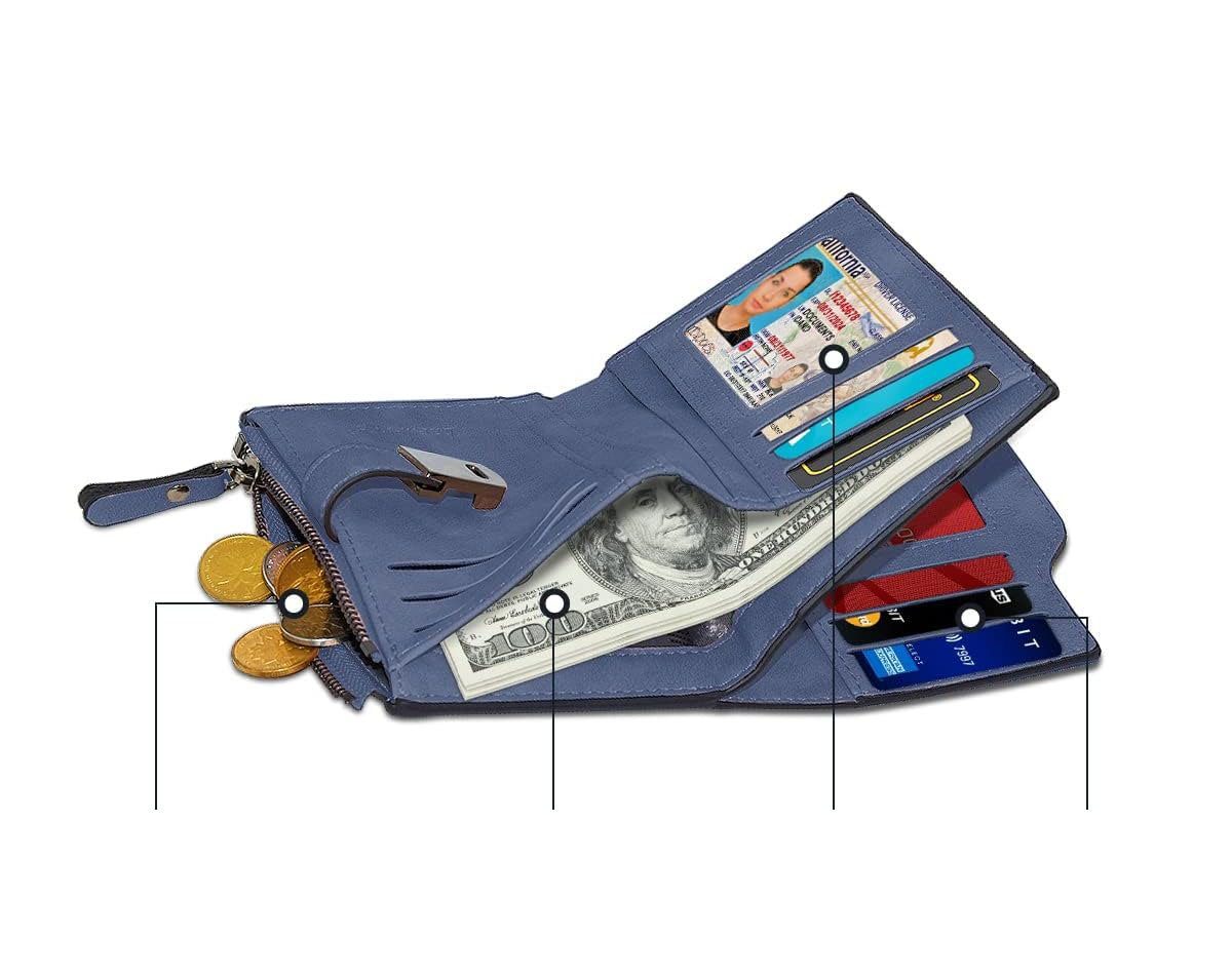 Coonoor Brieftasche Damen Geldbörse Steckplätze Kreditkarten mit Steckplatz mehreren marineblau