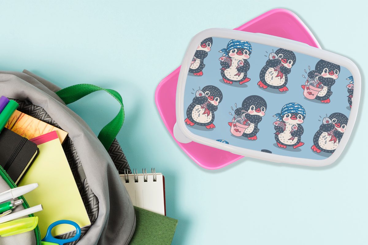 - (2-tlg), Kunststoff, für Gestaltung Brotdose Snackbox, - Fisch, MuchoWow rosa Kunststoff Kinder, Mädchen, Lunchbox Brotbox Pinguin Erwachsene,
