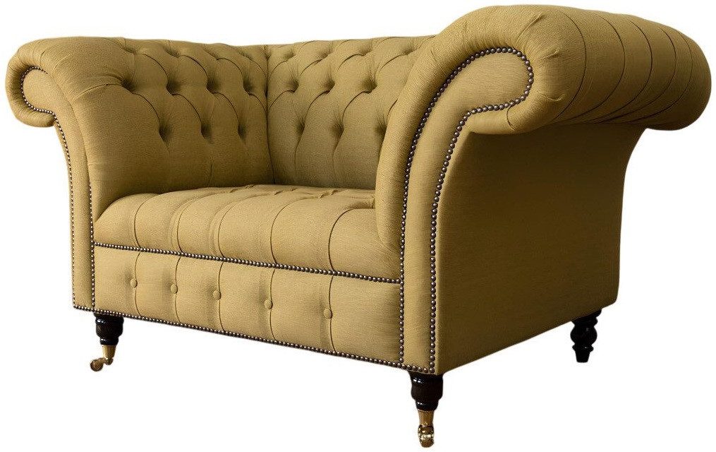 Xlmoebel Chesterfield-Sessel Ein gelber, ein- oder anderthalbsitziger Chesterfield-Sitzmöbel (1-St., Sofa 1,5 Sitzer), Hergestellt in Europa