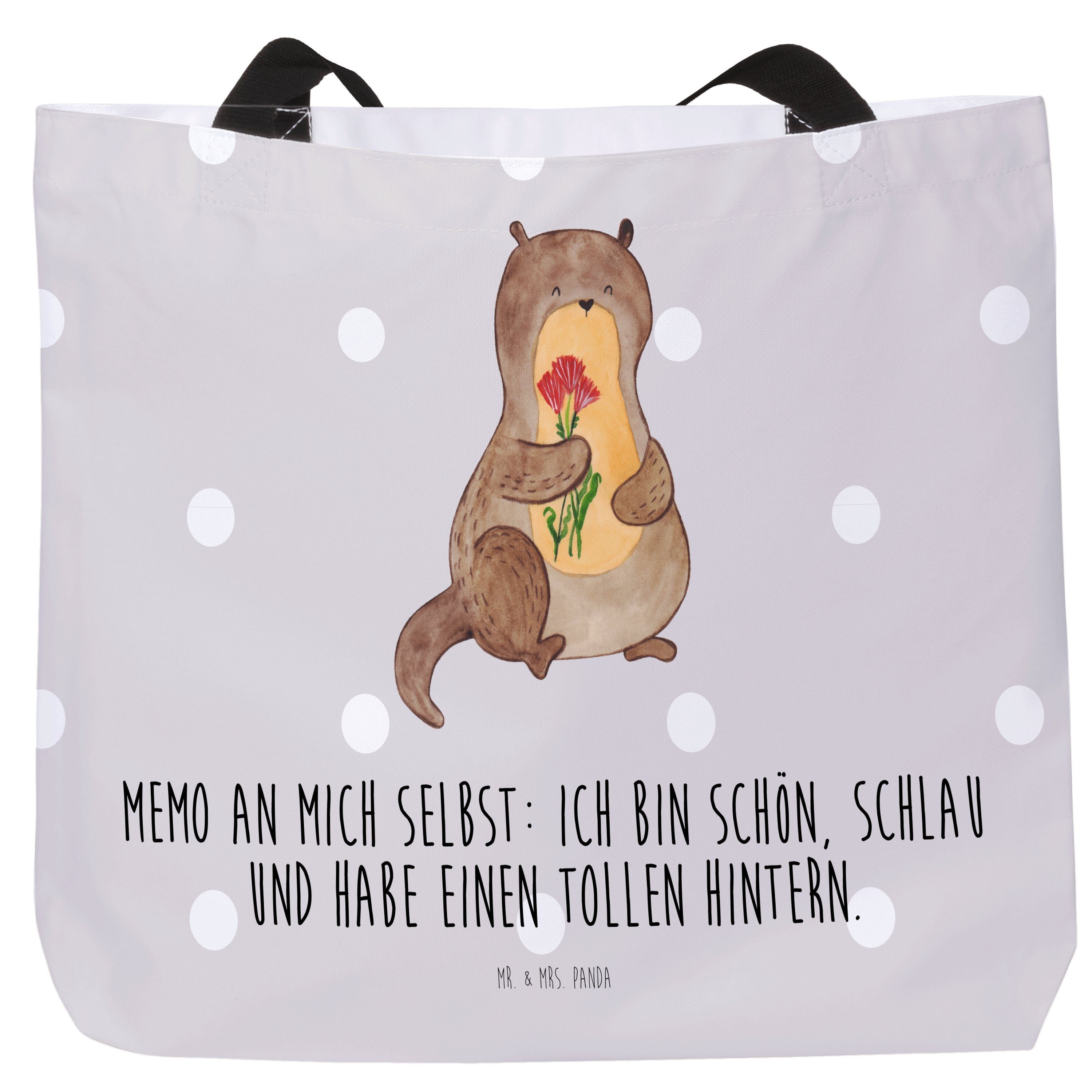 - Grau Otter Mr. Shopper Fischot & Einkaufstasche, Geschenk, Panda Pastell Mrs. (1-tlg) - Blumenstrauß