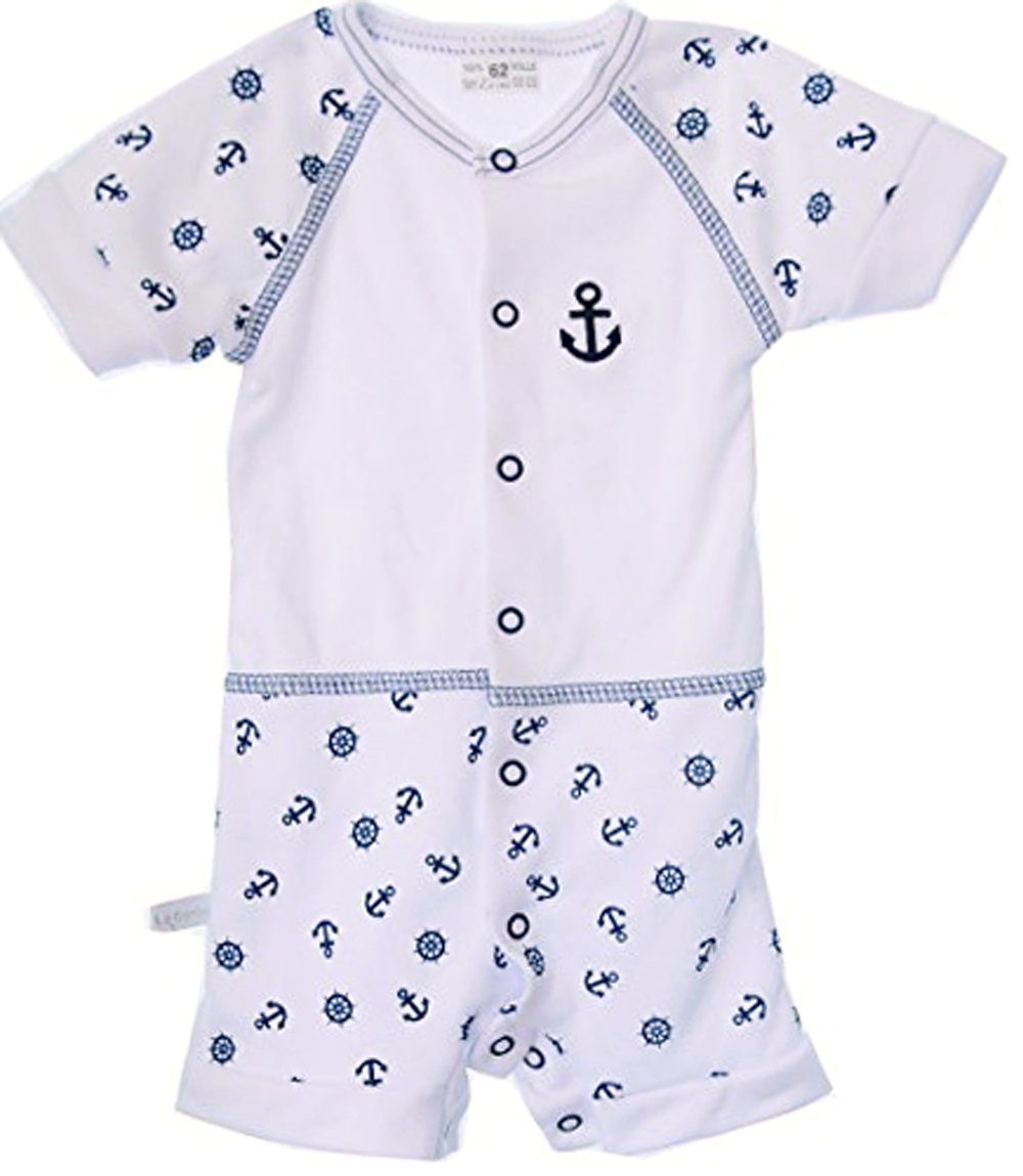 La Bortini Игрок Kurzer Baby Ползунки Romper in Weiß mit Anker aus reiner Baumwolle, 44 50 56 62 68 74 80 86 92 98 104