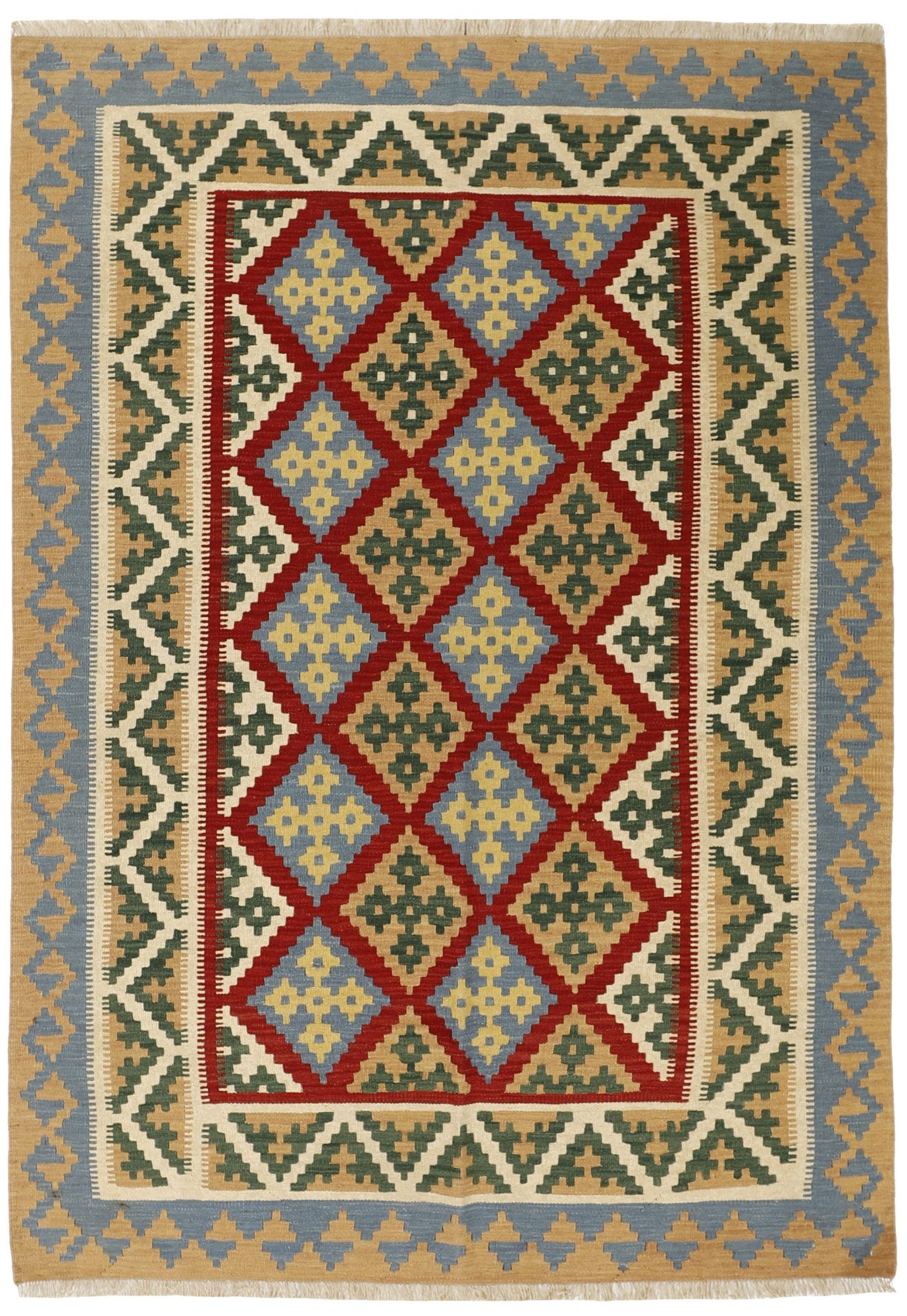 Wohnando Teppich MY-RUG persischer Kelim Rauten-& Diamantmuster 235x169cm, Rechteckig, Höhe: 5 mm, Handgewebter Kelim, Handgesponnene Wolle, mit Naturfarben gegärbt
