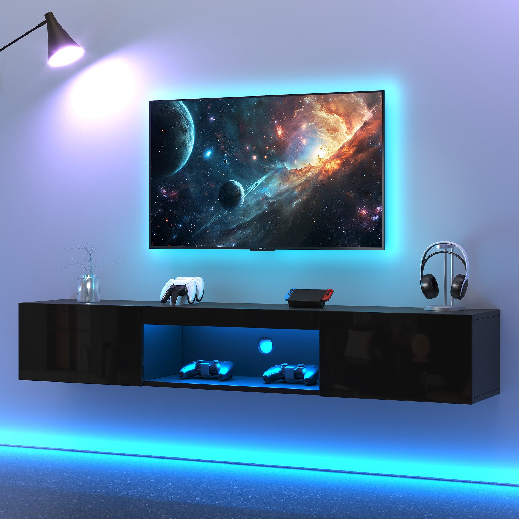 OKWISH Lowboard mit LED und Klapptüren, freistehend/hängend (TV-Schrank hoc günstig online kaufen