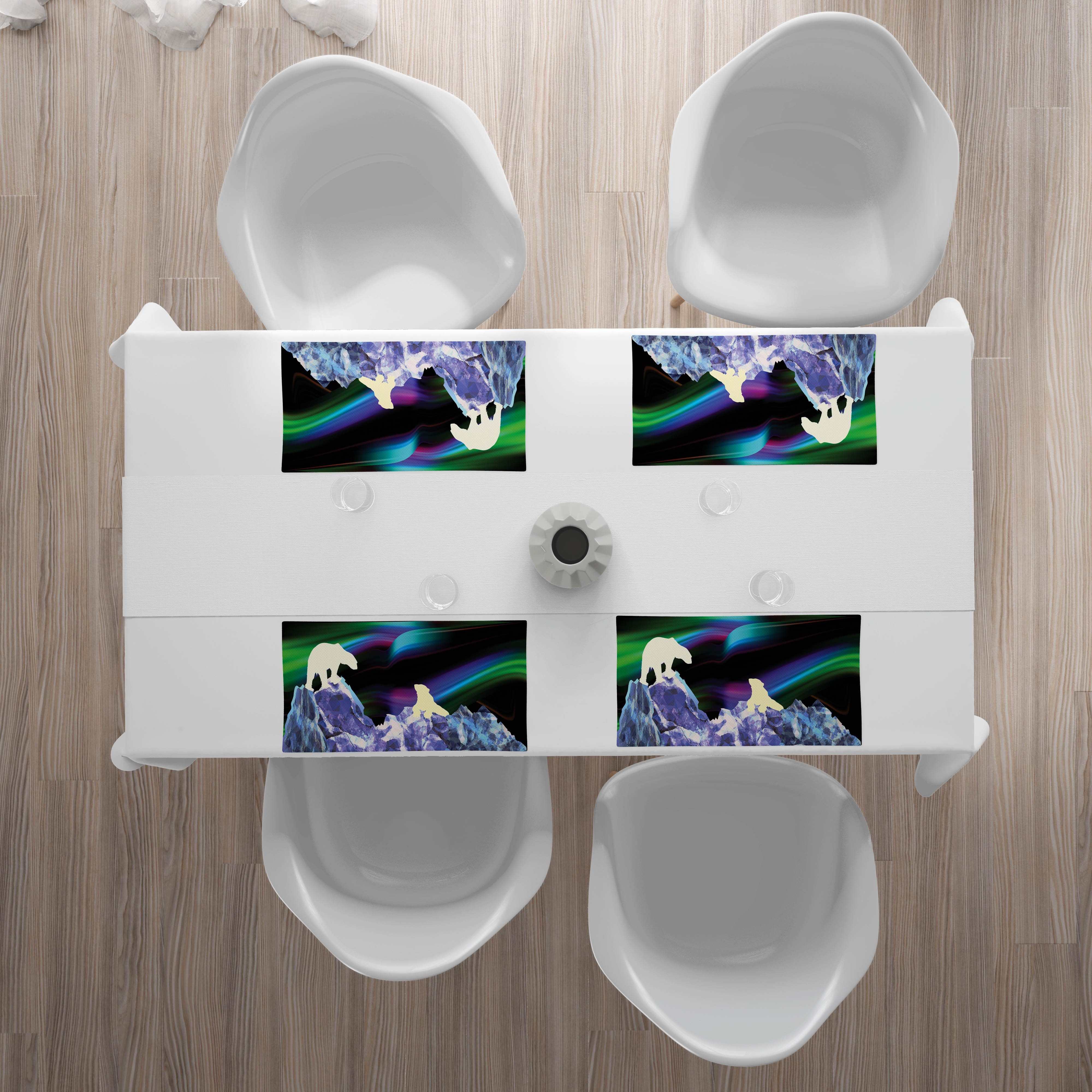 Stoff Platzset, Abakuhaus, 4 (4-teilig, Set Digitaldruck, Teilig-St., Borealis Eisbär Küche Tischdekorations aus 4x), Esszimmer Aurora Ice Waschbare
